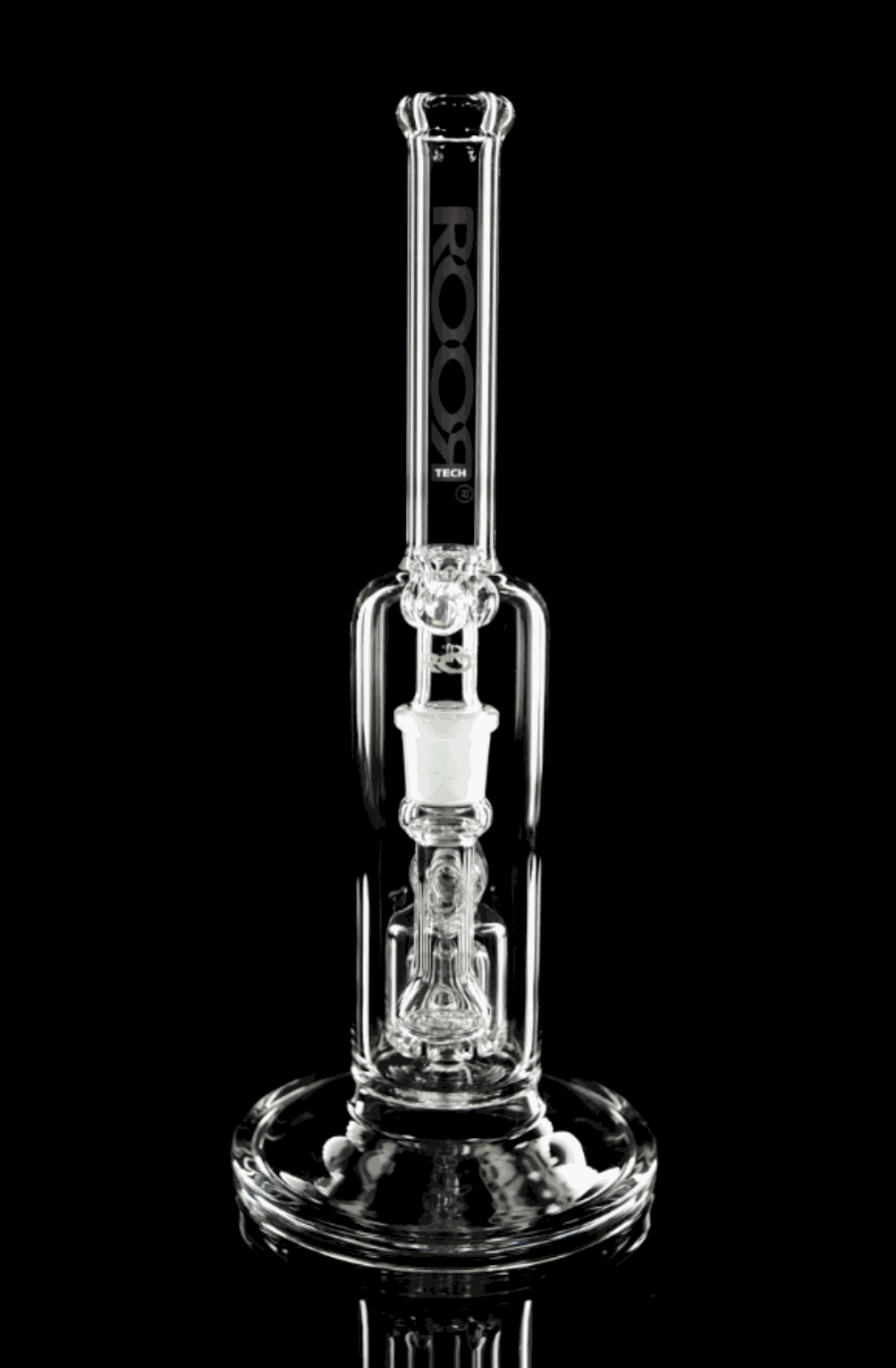 ROOR® Tech Fixed Barrel Bubbler Clear with stemless design and barrel percolator.