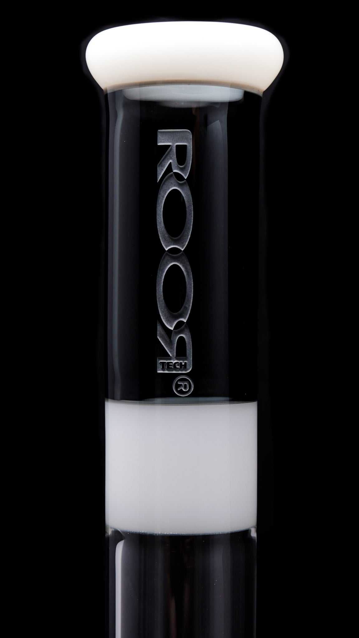ROOR® Tech 18” Inline bong with smokey grey and white sandblasted logo.