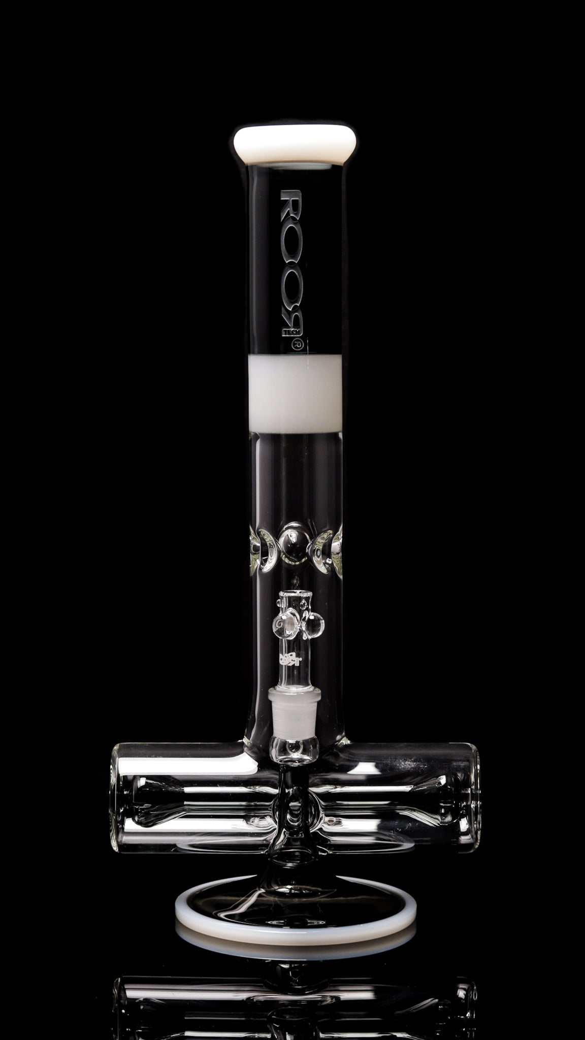 ROOR® Tech 18” inline water pipe with smokey grey and white sandblasted logo, 2017 redesign.