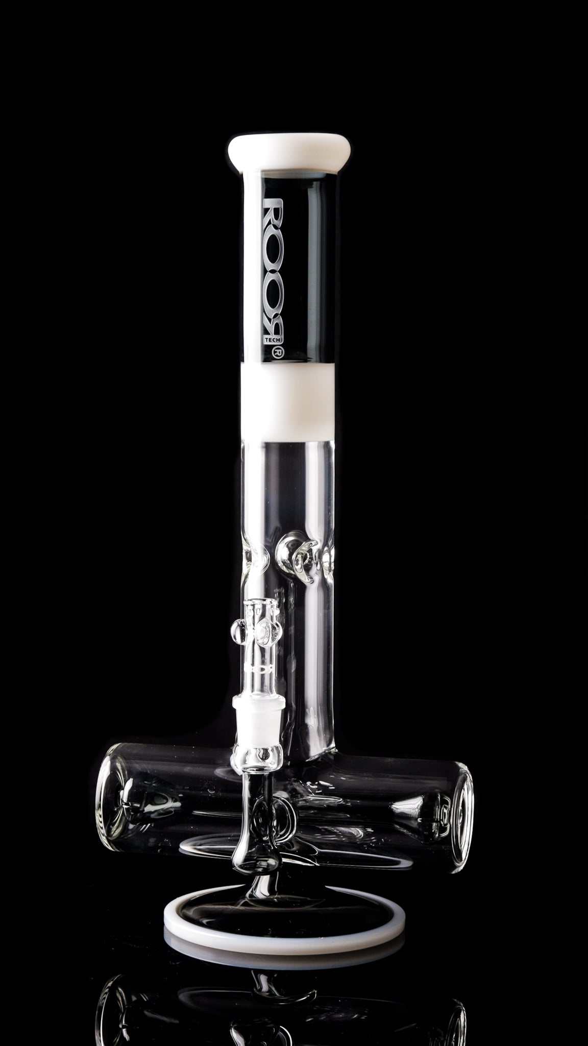 ROOR® Tech 18” Inline Smokey Grey & White Sandblasted Logo with ash-catcher and ice-pinches.