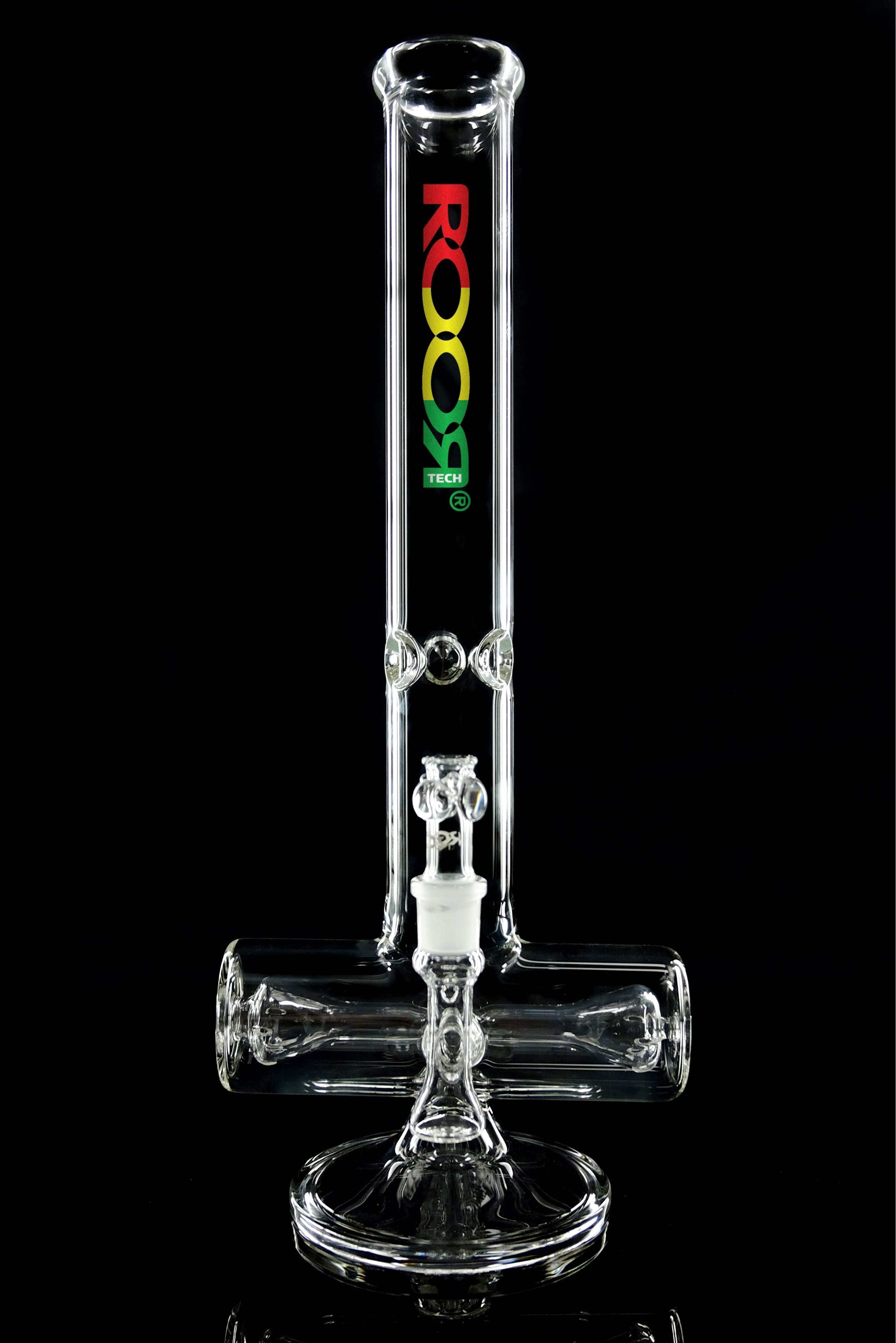 ROOR® Tech 18” Inline 50x5mm clear glass water pipe with colorful logo and inline percolator