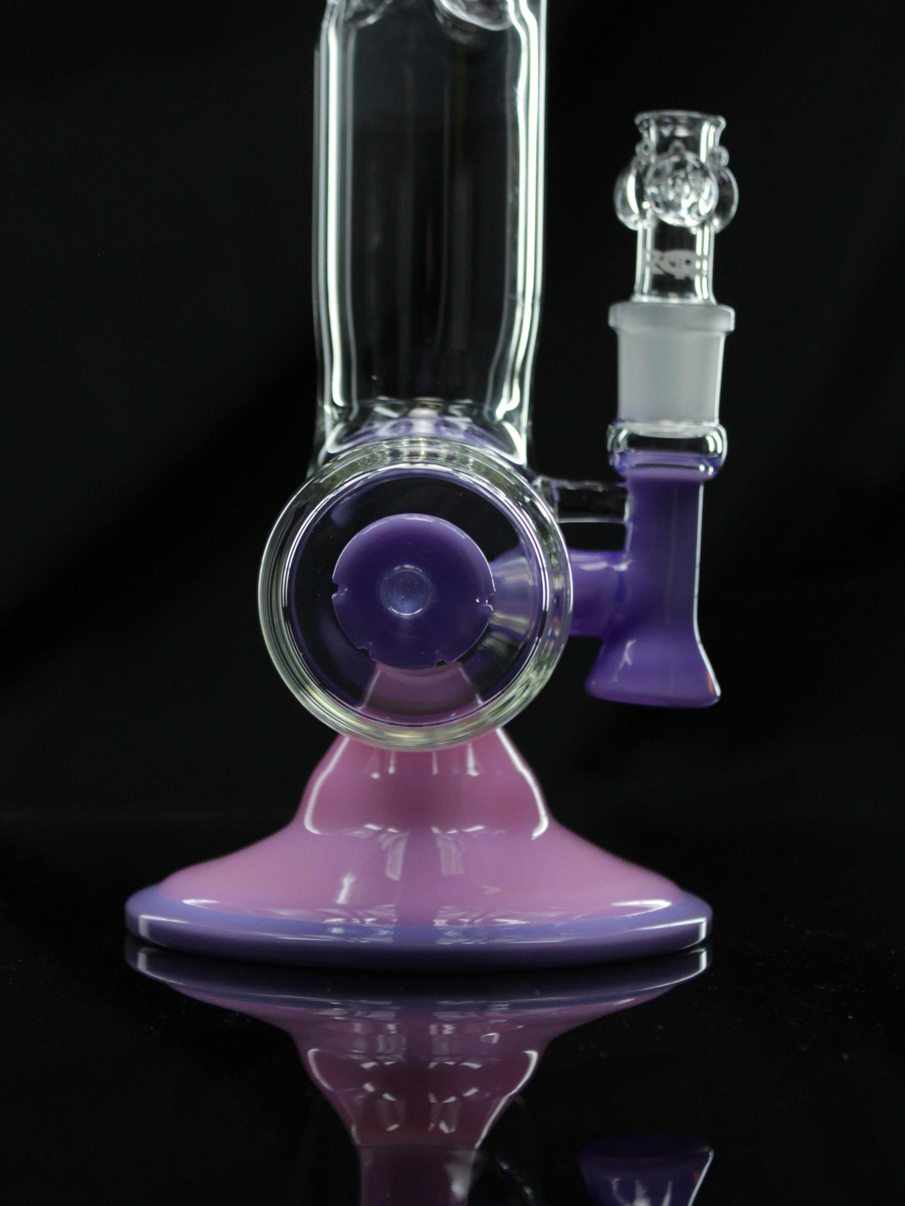 ROOR Tech 18” Inline glass bong with purple and pink solid colors on a black background