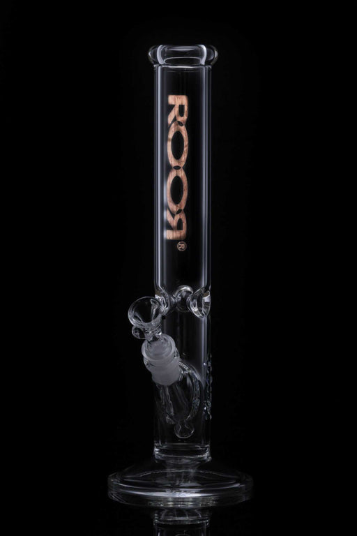 ROOR Classic 14 inch straight glass bong with 45x5mm German Schott glass and woodgrain decal
