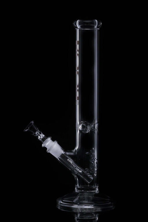 ROOR Classic 14-inch straight glass bong with 45x5mm German Schott glass and woodgrain decal