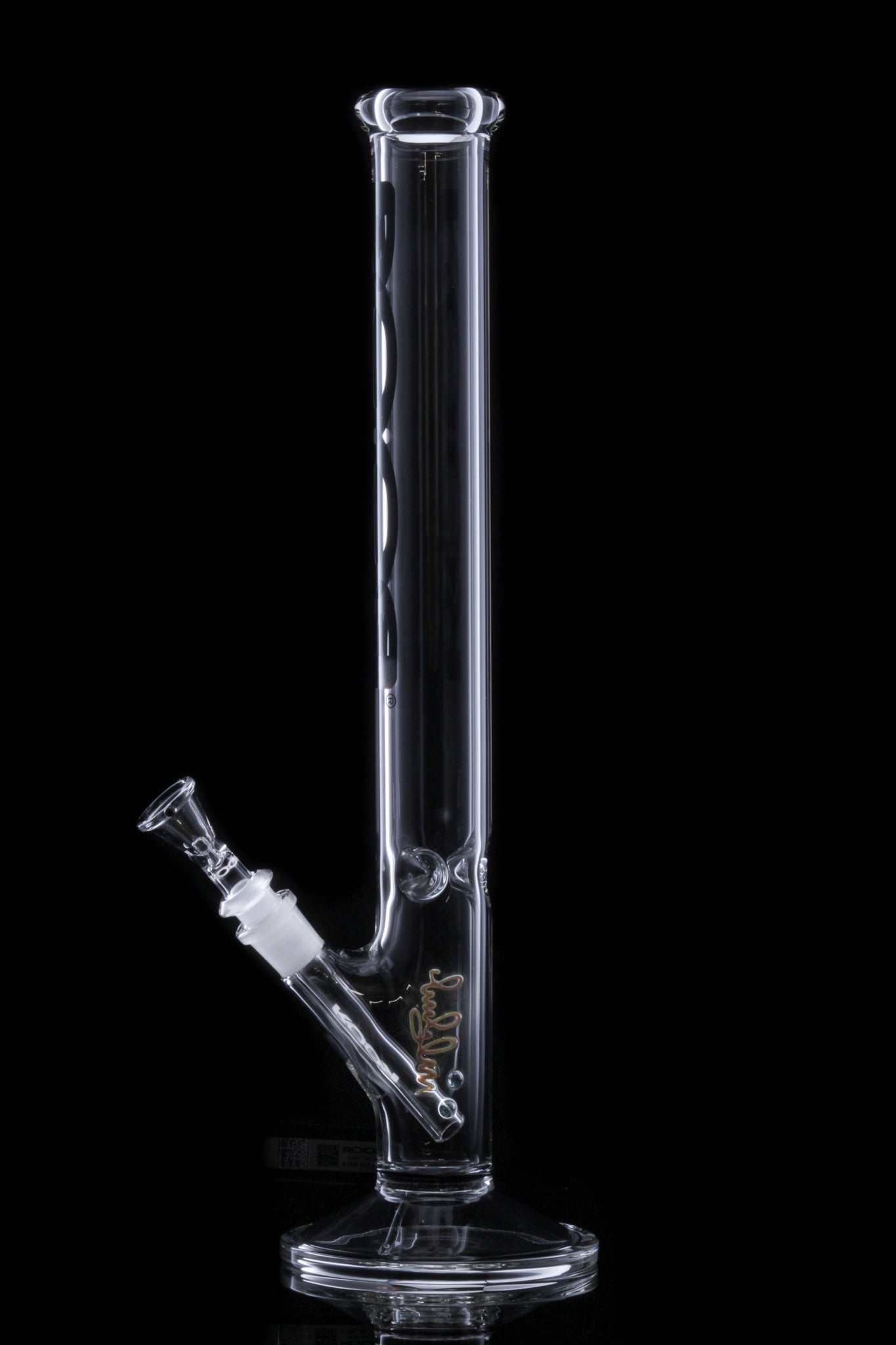 ROOR Classic 18 inch Straight glass bong with black decal and ice pinches on black background