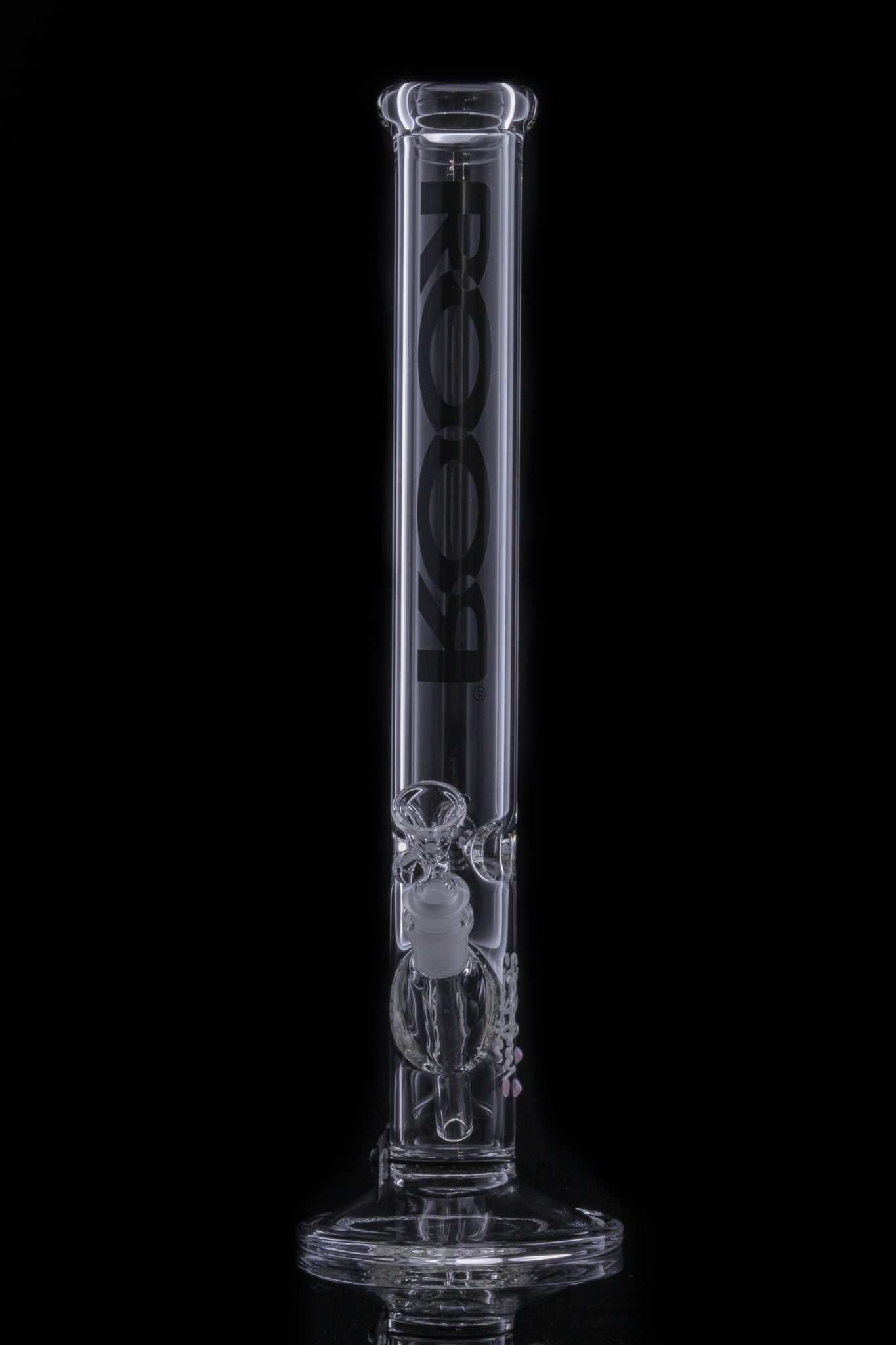 ROOR® Classic 18" Straight 50x5mm Black glass bong with black decal and downstem on black background