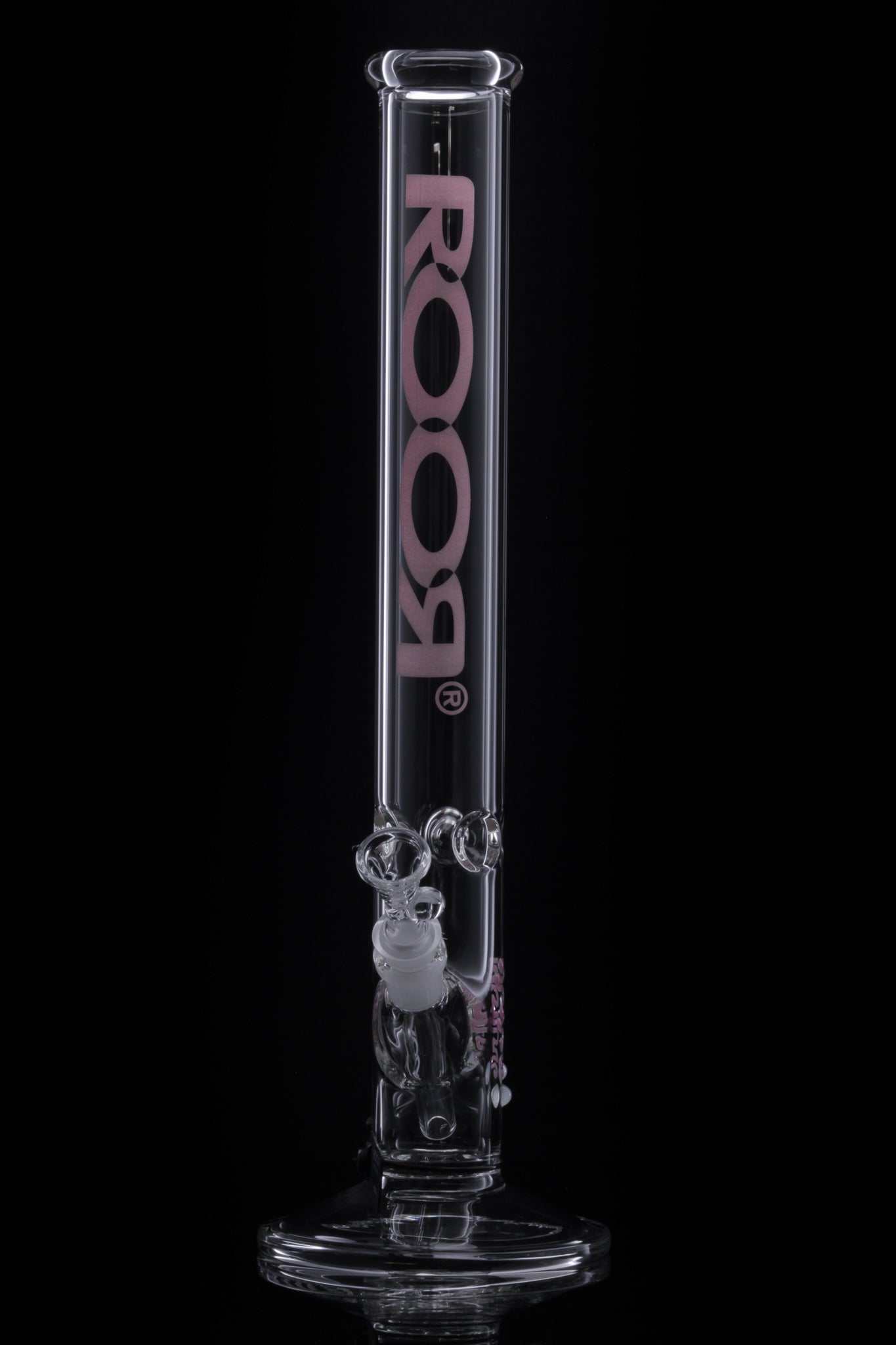 ROOR Classic 18 inch straight glass bong with pink logo and 50x5mm German Schott glass tube