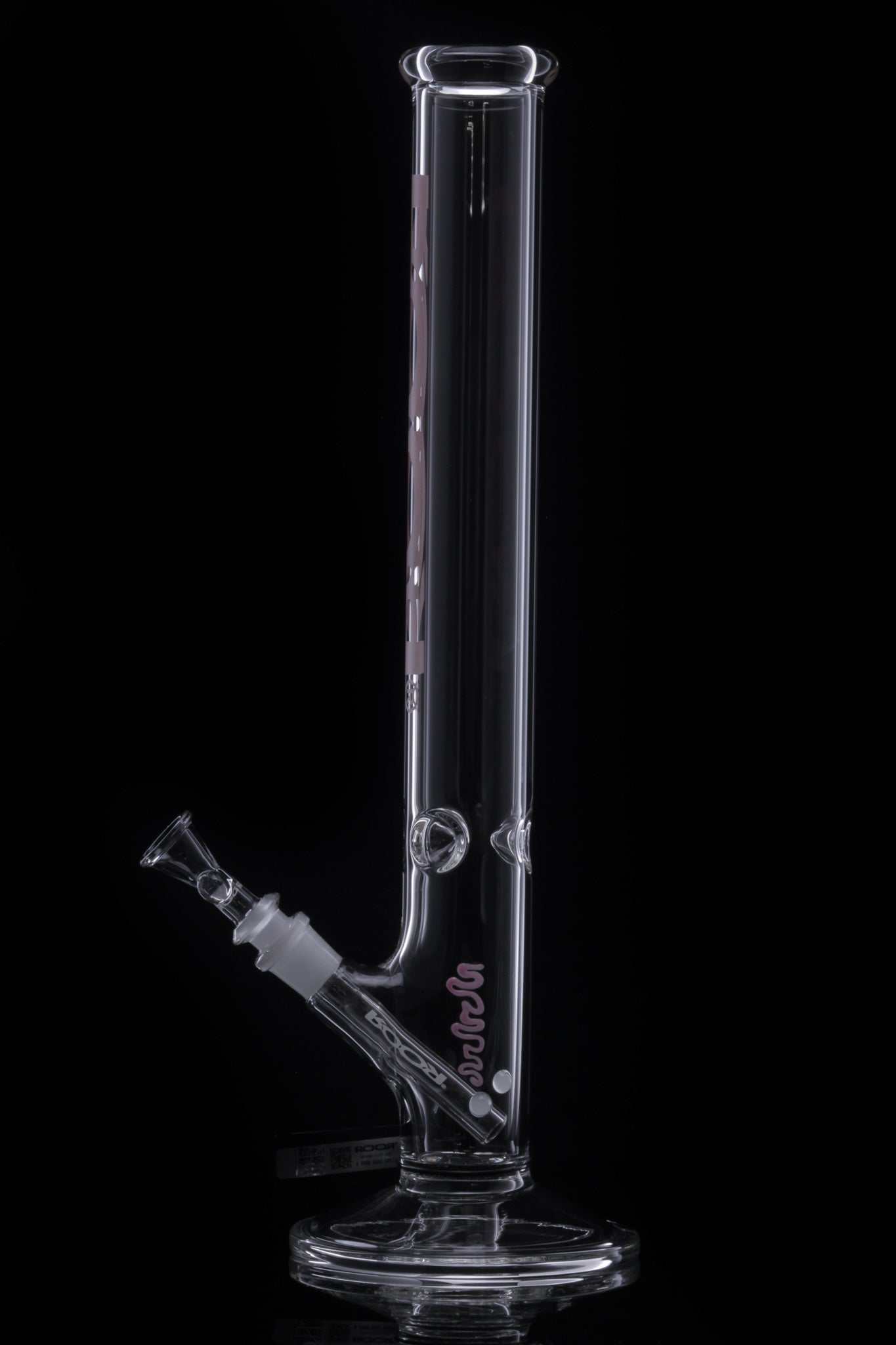 ROOR Classic 18 inch straight glass bong with pink decal and thick 50x5mm German Schott glass