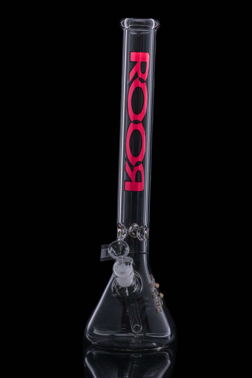 Roor® Classic 18" Beaker 45x5mm with red and black decal, made of German Schott glass, featuring ice pinches and a hand-cut downstem.
