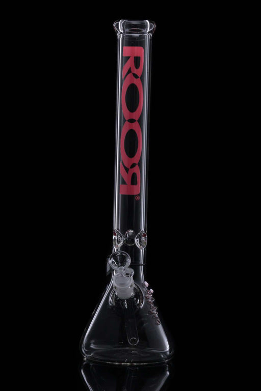 Roor® Classic 18" Beaker with red decal, made of 45x5mm German Schott glass, featuring ice pinches and customizable downstem.