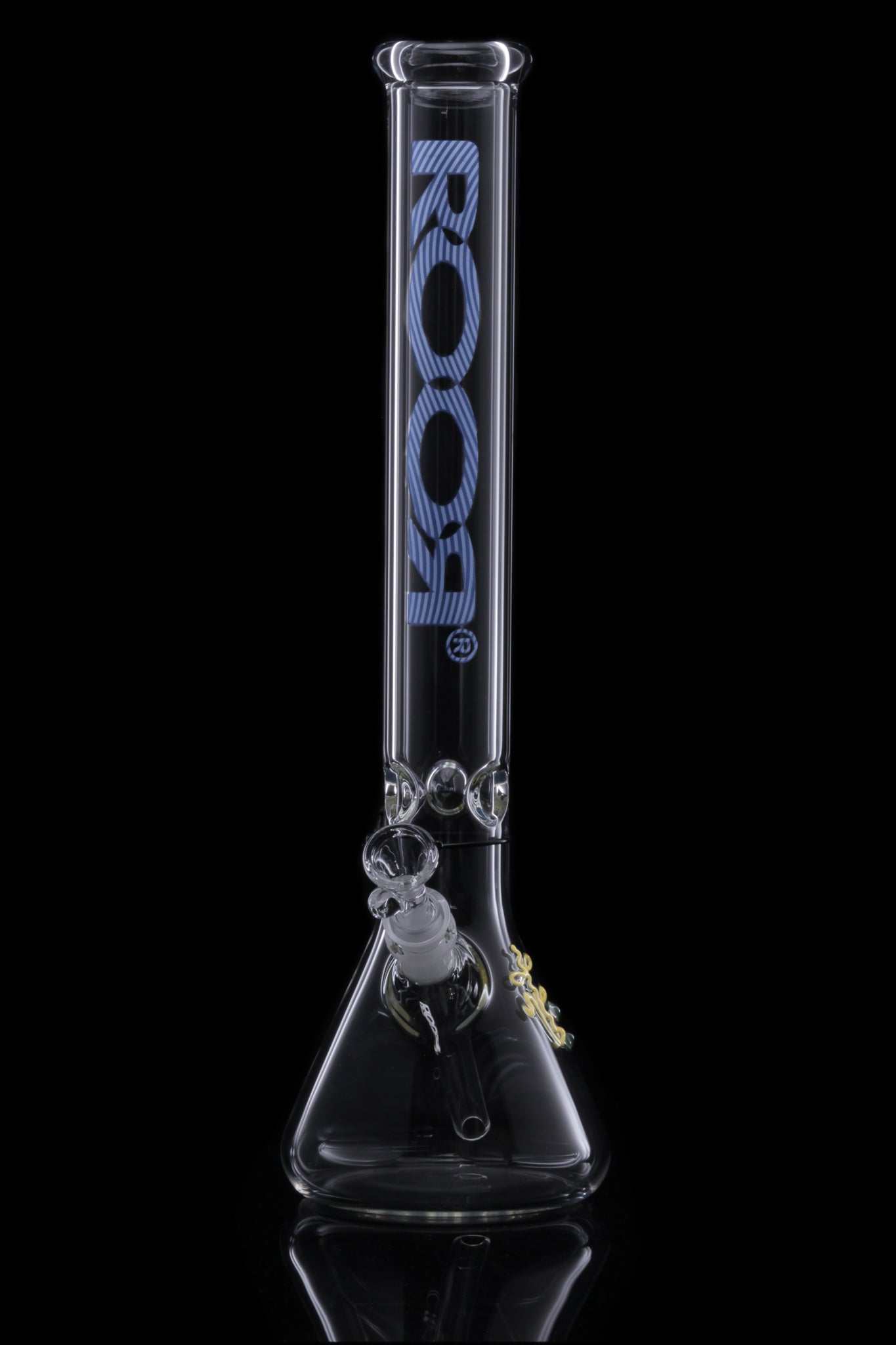ROOR® Classic 18" Beaker with Too Blue decal, crafted from 50x5mm German Schott glass.