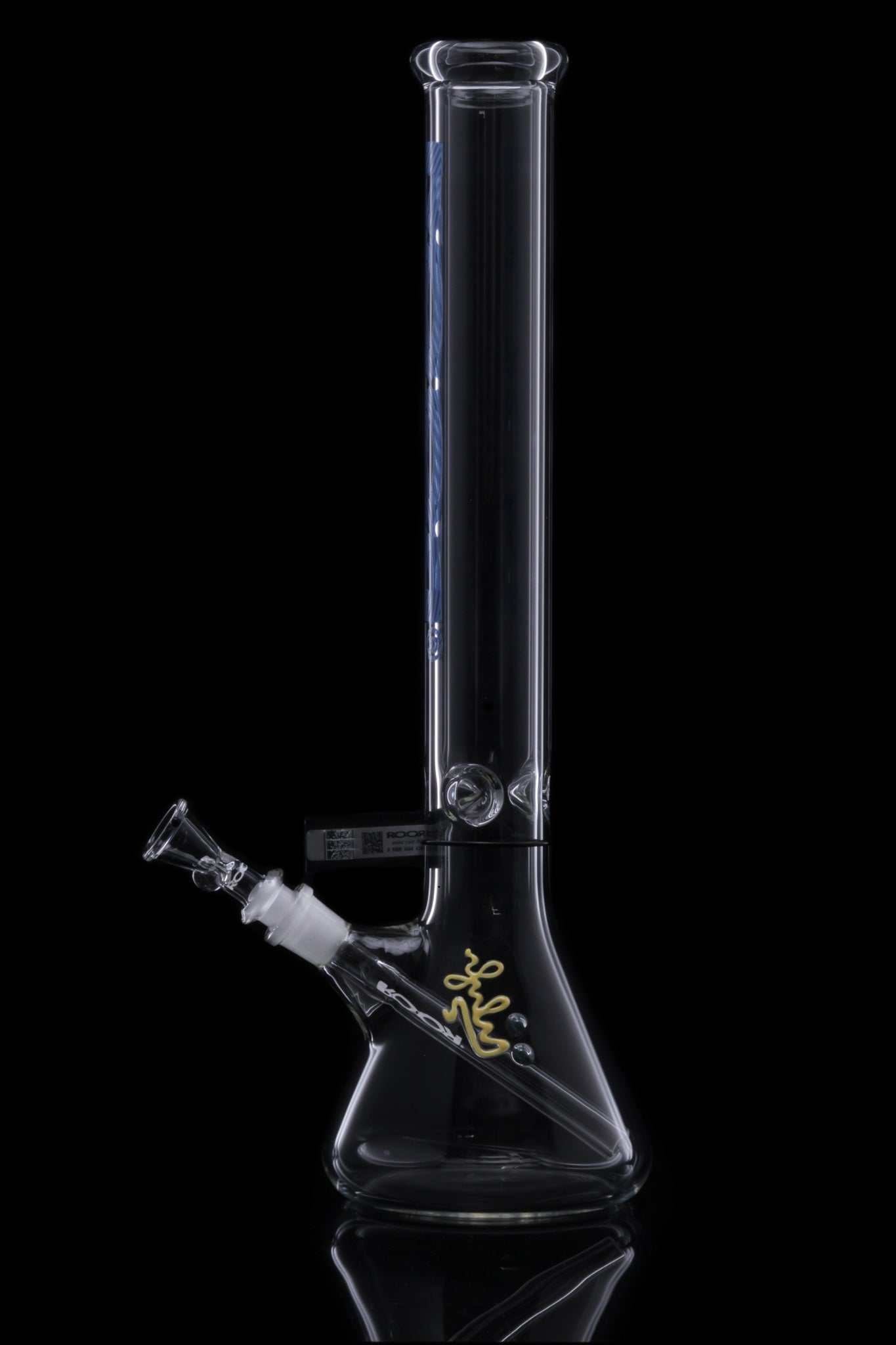 ROOR® Classic 18" Beaker 50x5mm with Too Blue decal on black background.