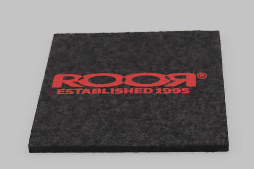 ROOR Coaster Square with red logo, 6x6 inches, rubber cork material.