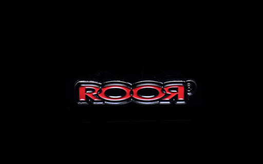ROOR® Enamel Hat Pin Red with black outline on black background.