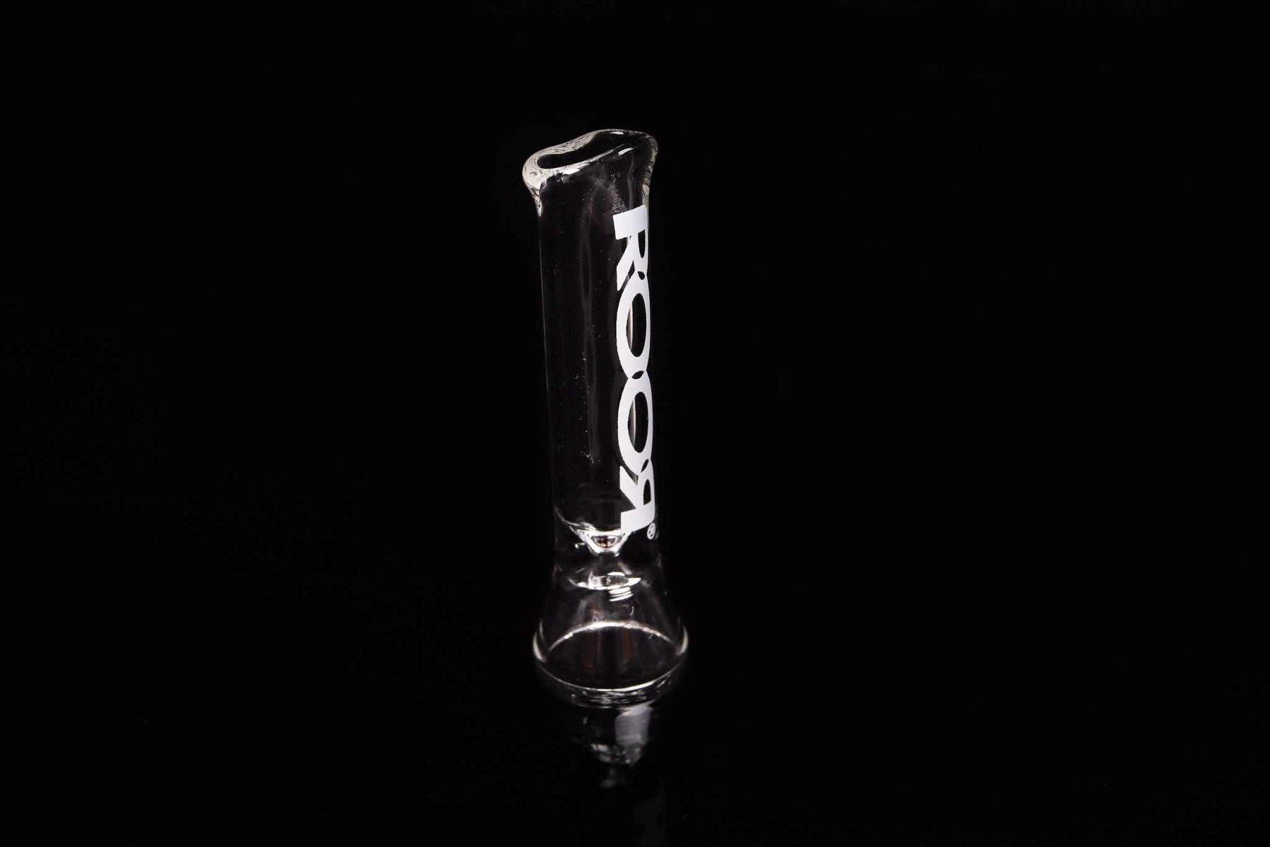 ROOR Classic Chillum One Hitter glass pipe with pinched mouthpiece on black background.