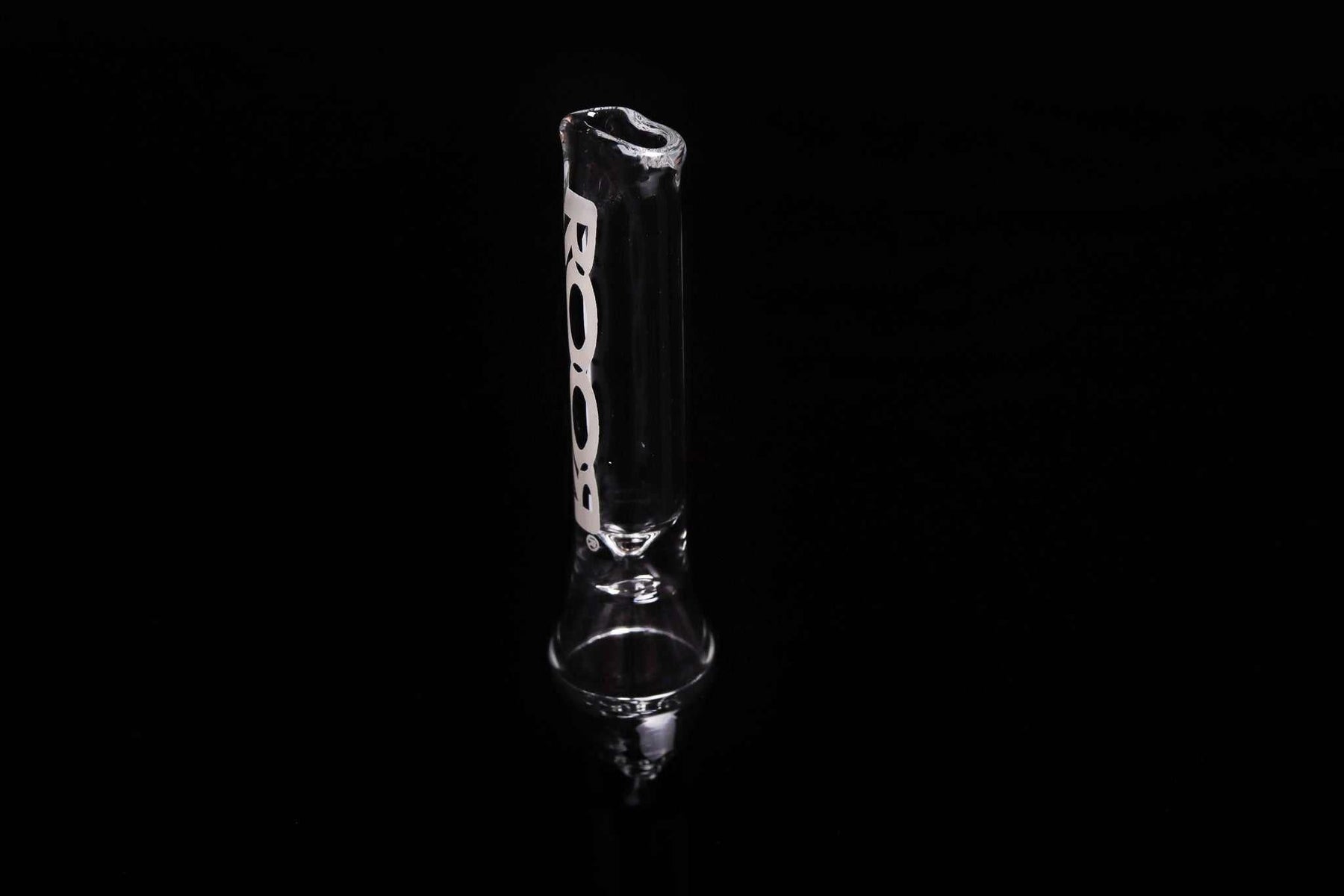 ROOR Classic Chillum one hitter pipe made of borosilicate glass on black background.