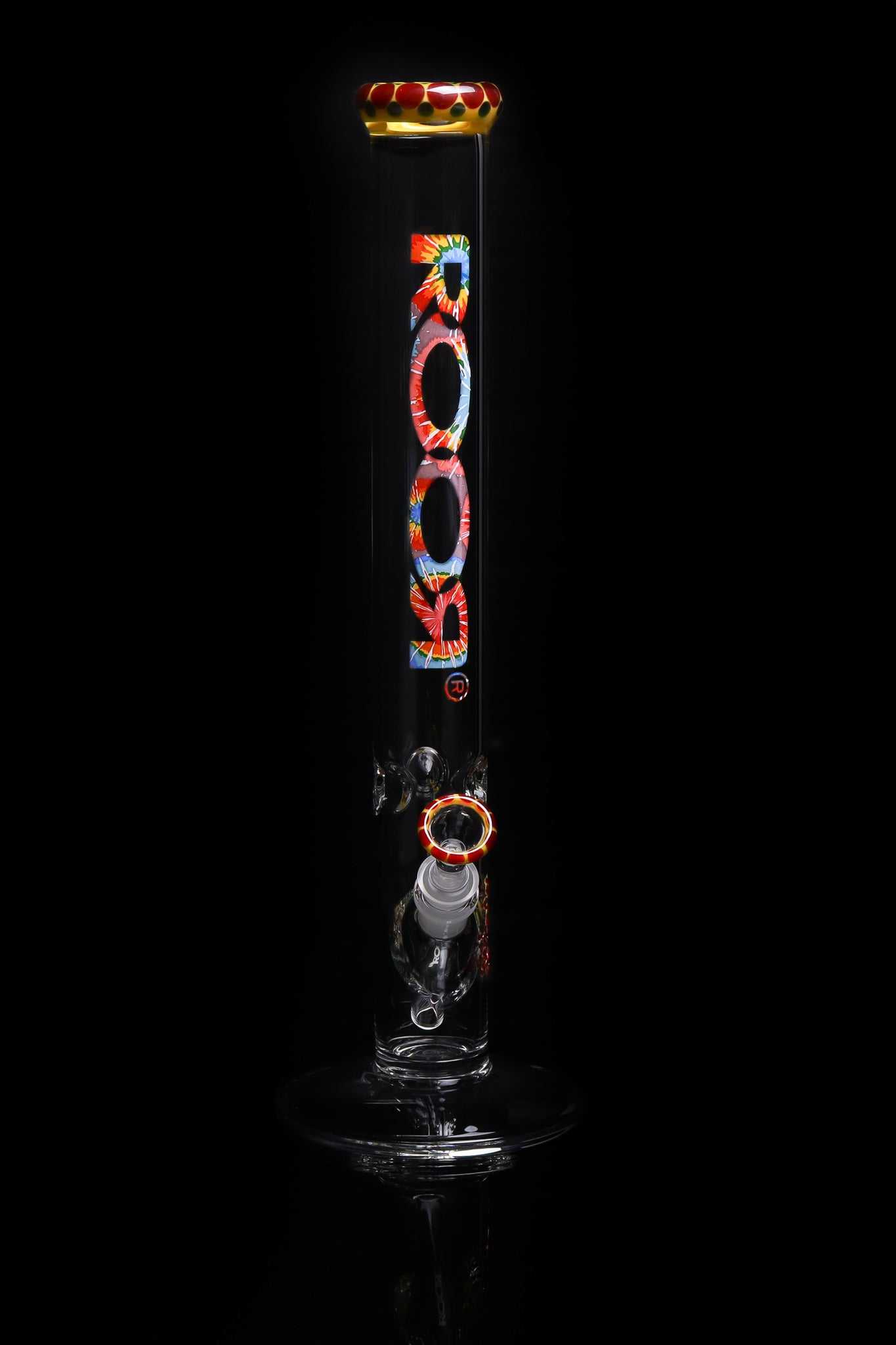 ROOR Classic 18" Straight 50x5mm glass bong with tie dye logo and pearl dots mouthpiece and bowl