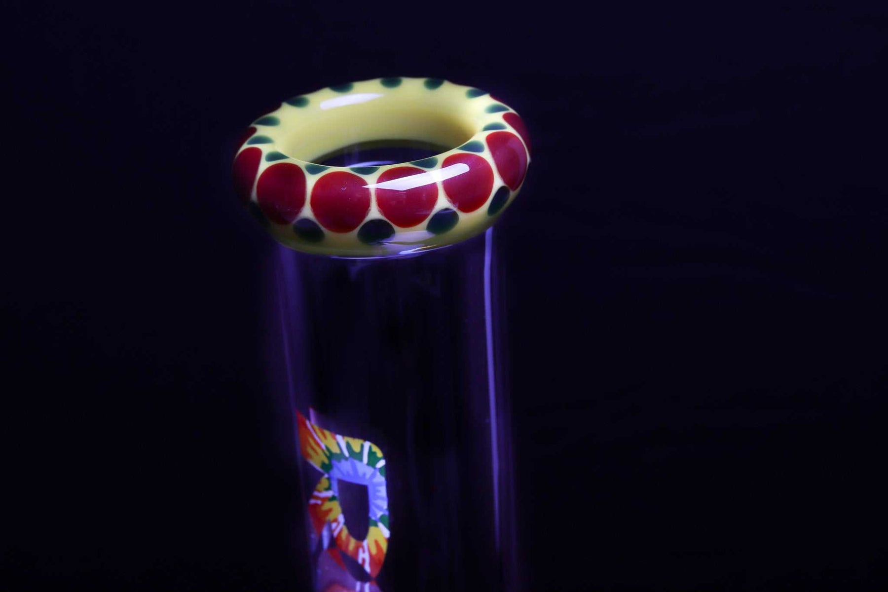 ROOR Classic 18" straight glass tube with tie dye logo and colorful pearl dots mouthpiece and bowl
