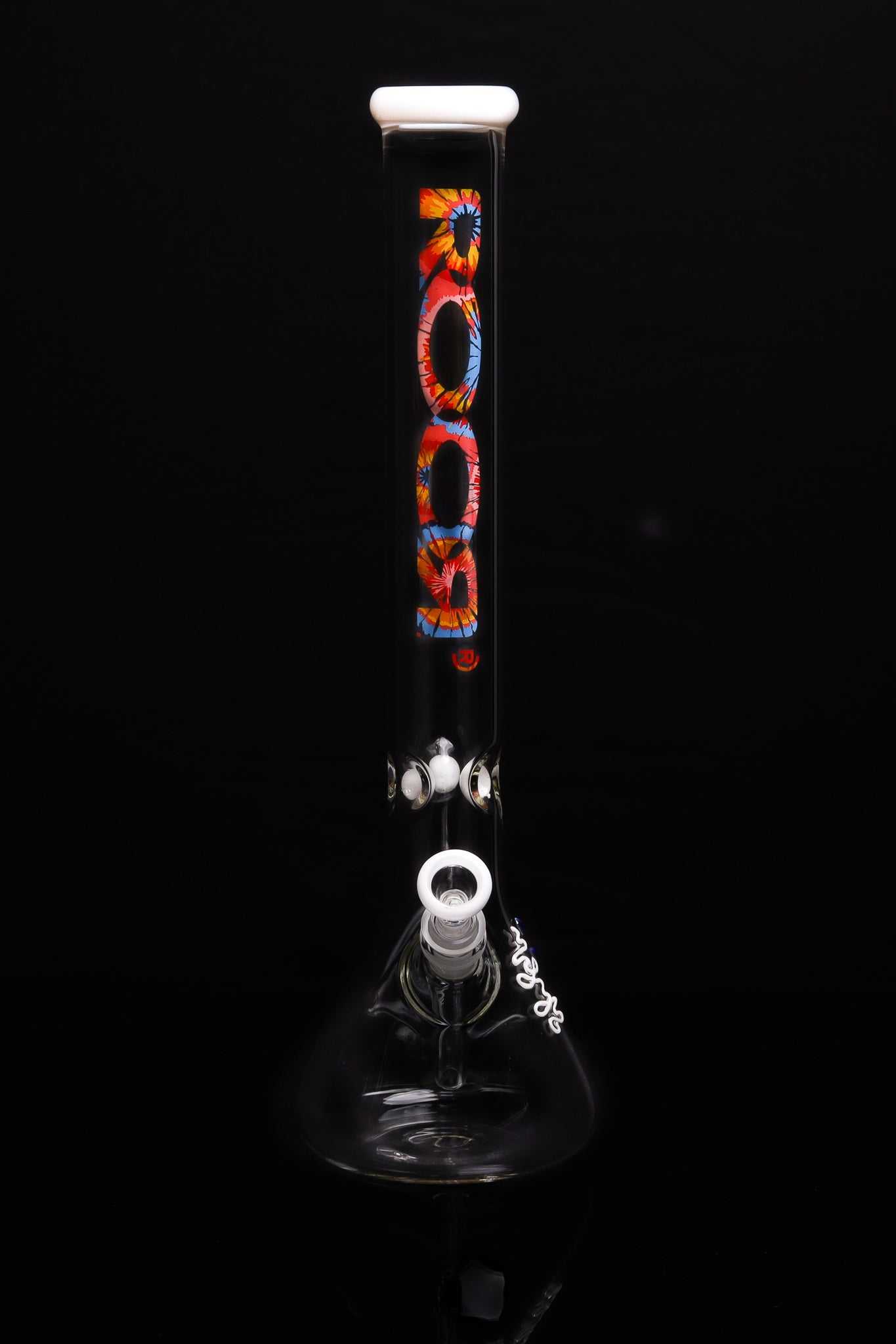 ROOR® Classic 18" Beaker with Tie Dye Color Mouthpiece, German Schott Glass, and Ice Pinches.