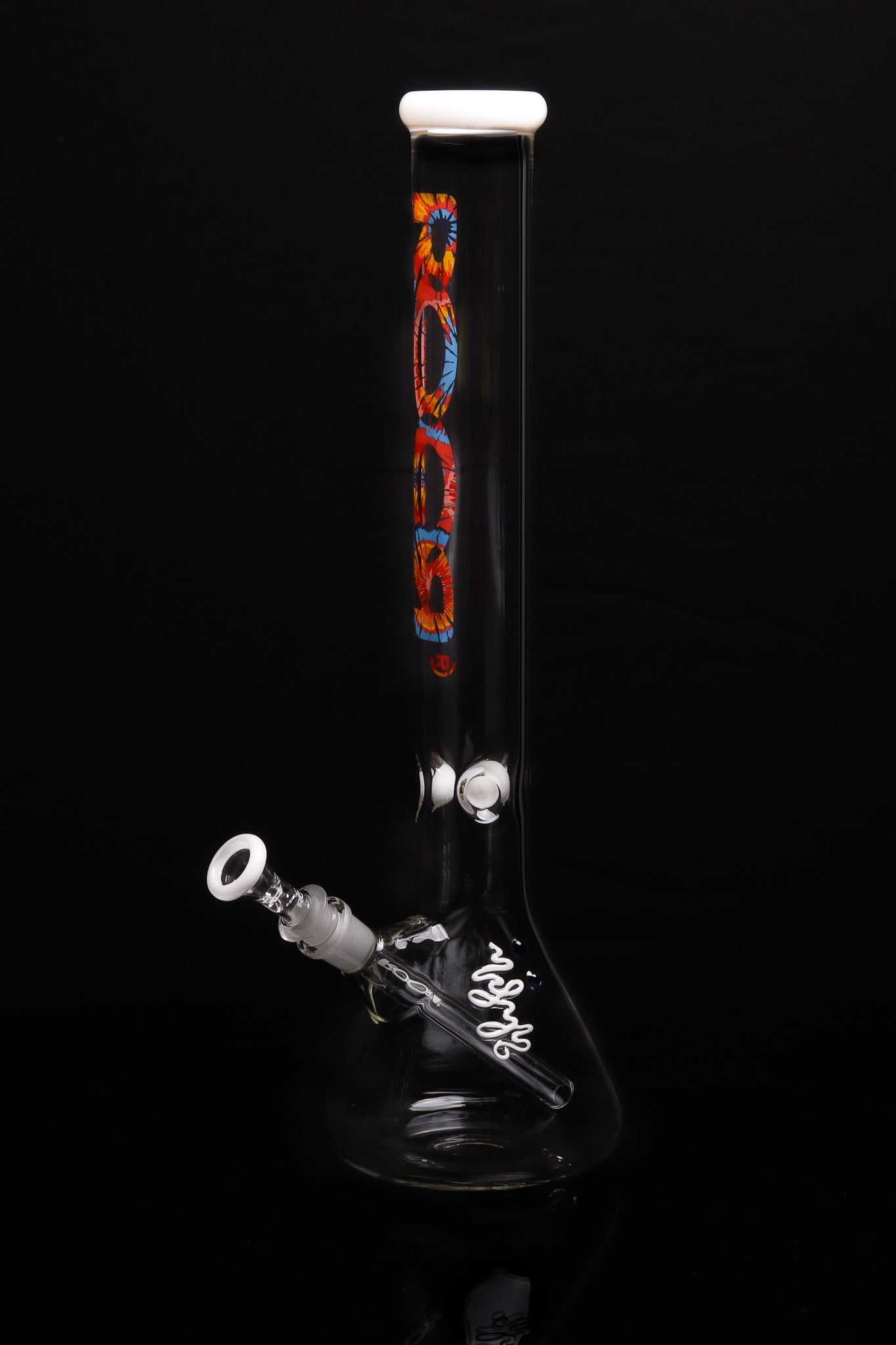 ROOR® Classic 18" Beaker with Tie Dye Color Mouthpiece and Ice Pinch, 50x5mm Thick Glass.