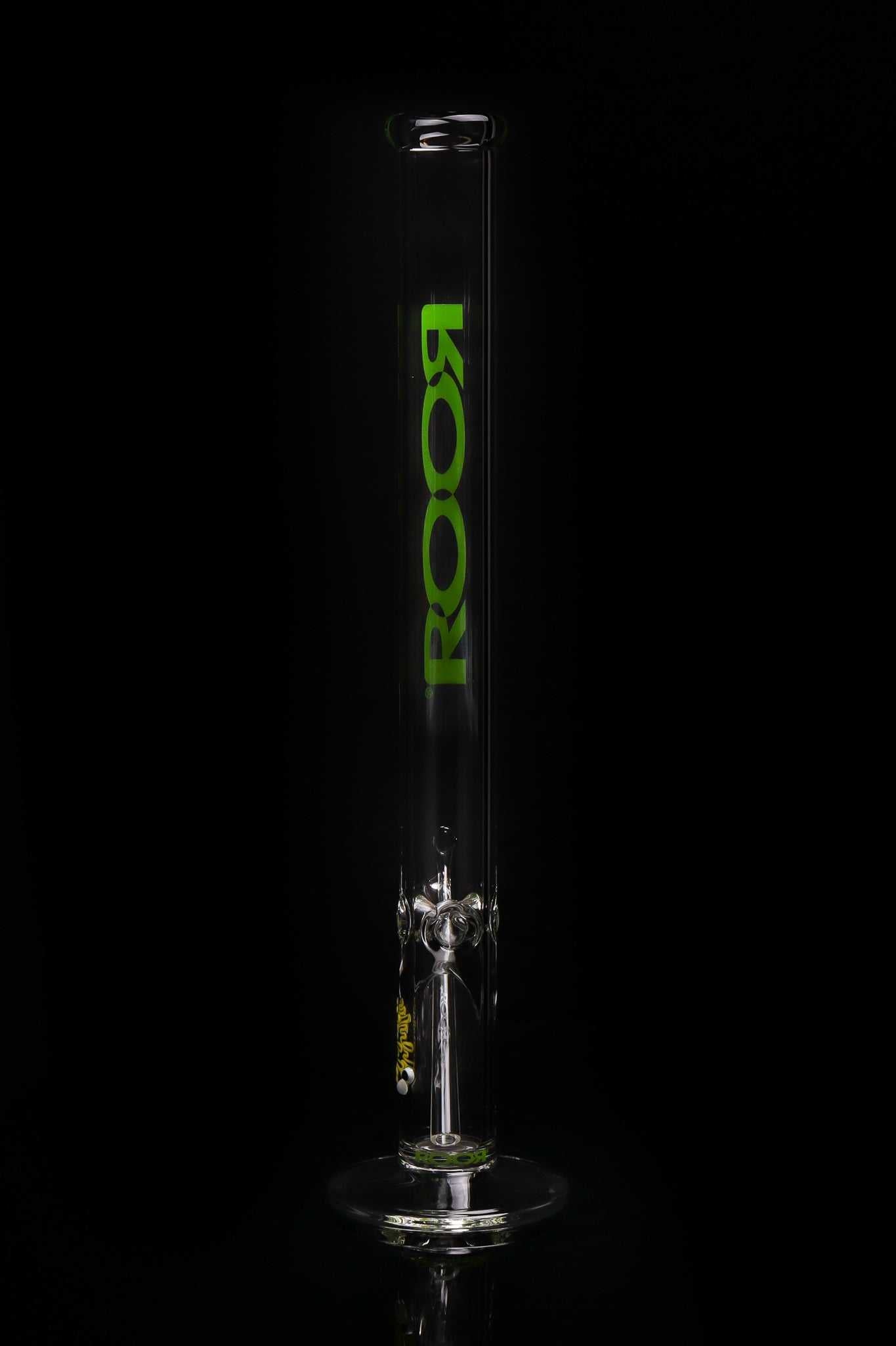 ROOR Classic 22 inch straight glass bong with green decal made from 50x5mm German Schott glass