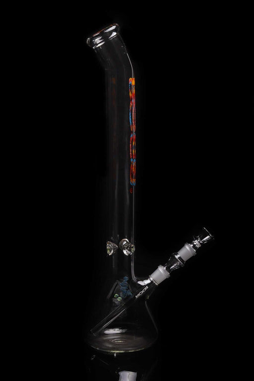 ROOR® Classic 22" Beaker 50x5mm Tie Dye Bent Neck glass piece with ice pinches and tie-dye decal.