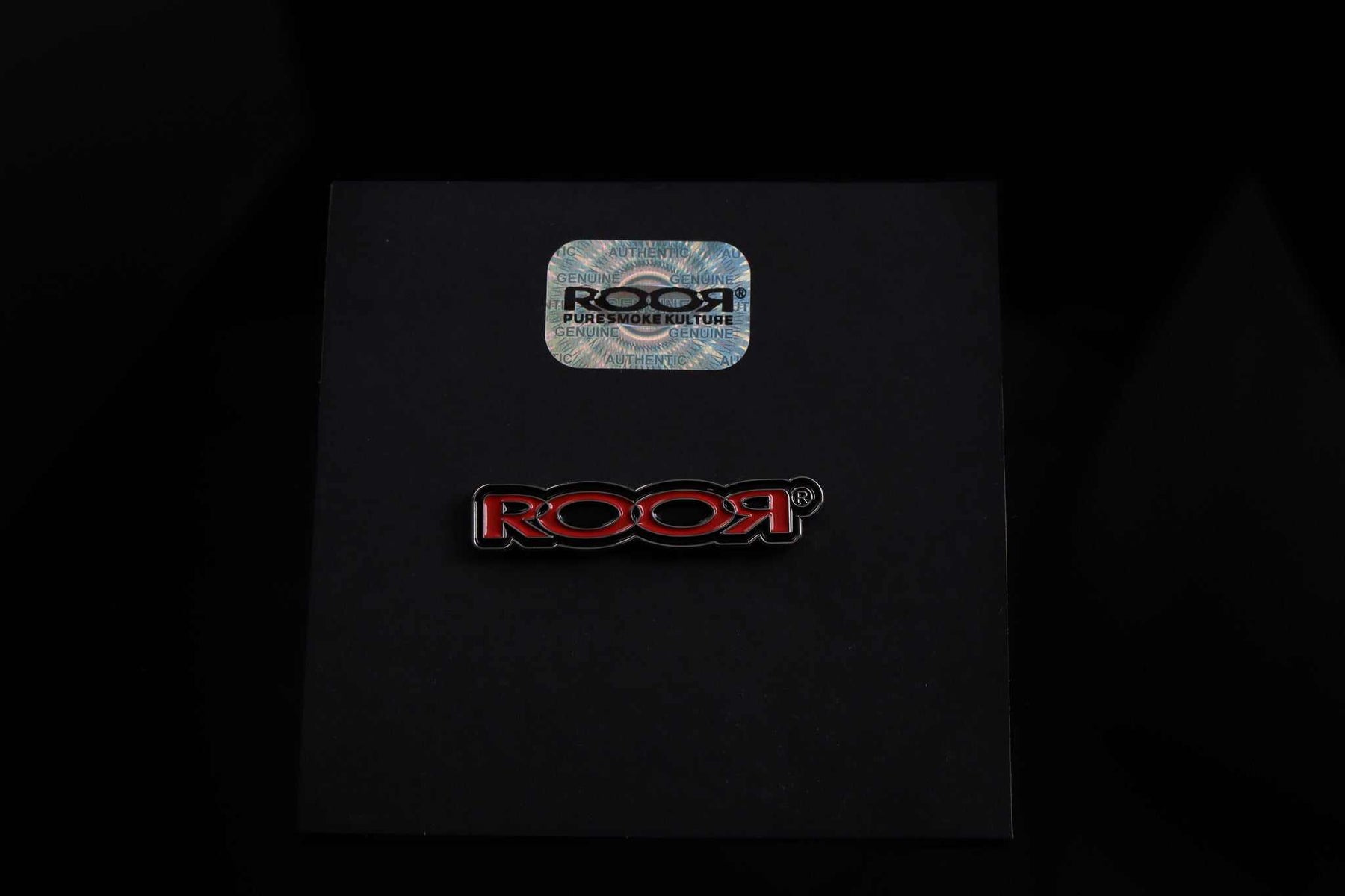 ROOR® Enamel Hat Pin Red with black outline on display card.