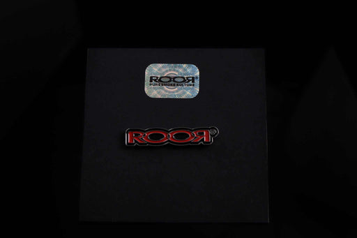 ROOR® Enamel Hat Pin Red with black outline on display card.