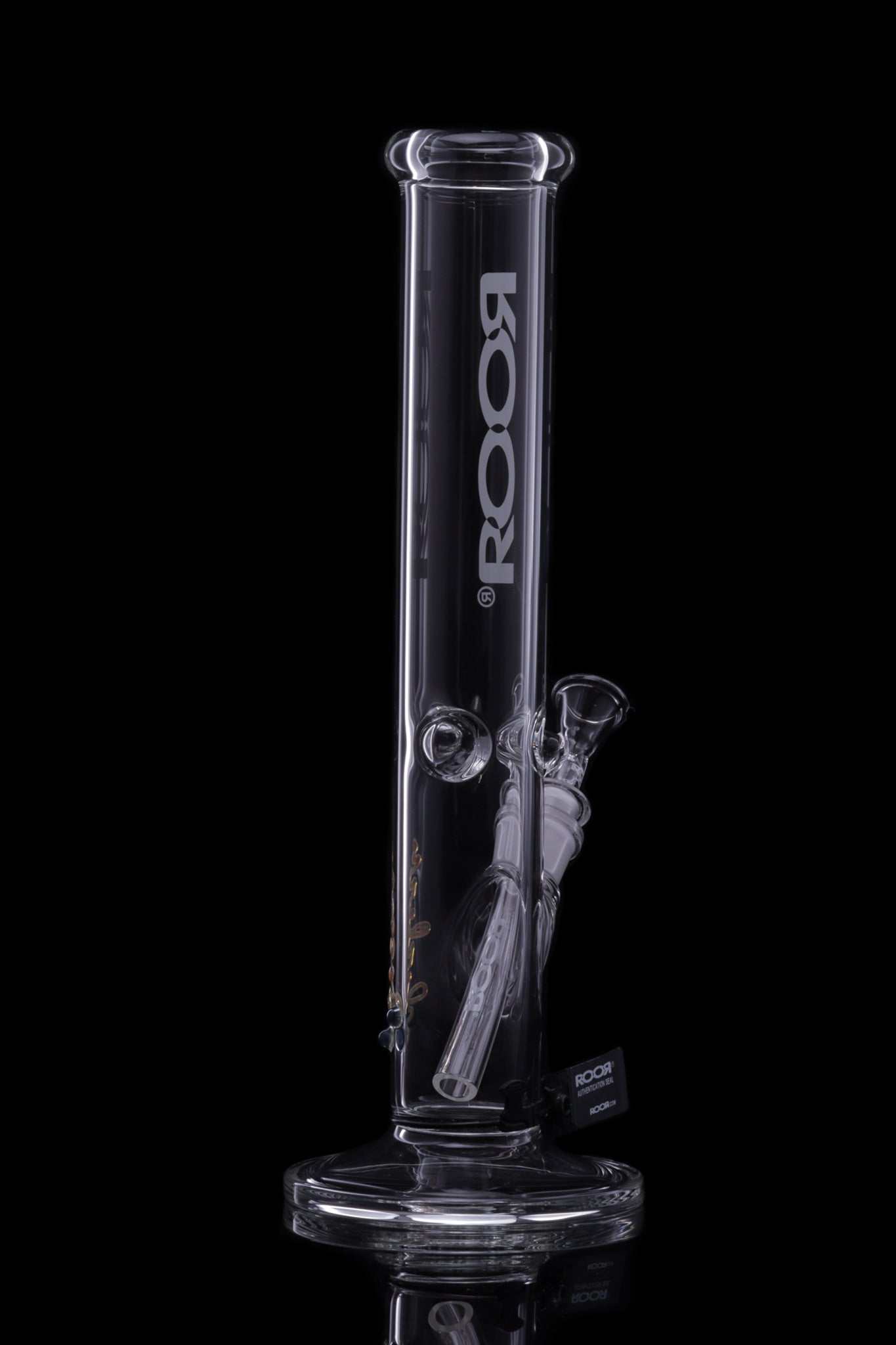 ROOR Classic 14-inch straight glass water pipe with white logo and thick 50x5mm German Schott glass design