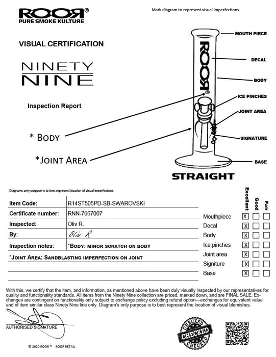 ROOR® Ninety Nine 14" Straight 50x5mm PD Sandblasted with Swarovski Crystals RNN-7667007