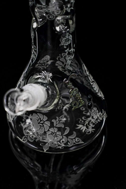ROOR® Sandblasted 18" Beaker 50x5mm Floral glass water pipe with floral design and ice pinches