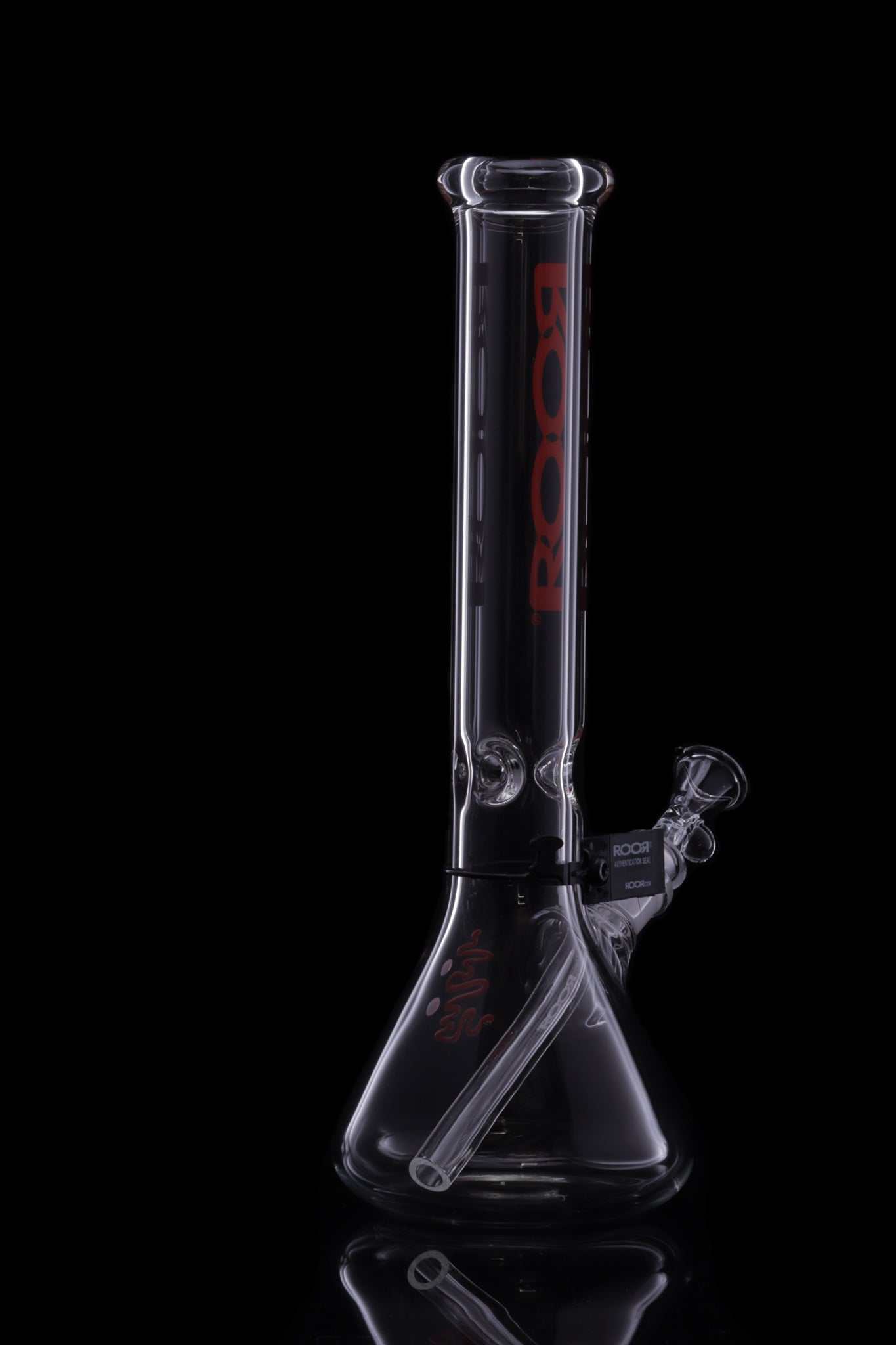 ROOR® Classic 14" Beaker 45x5mm Red glass bong with ice pinches on black background