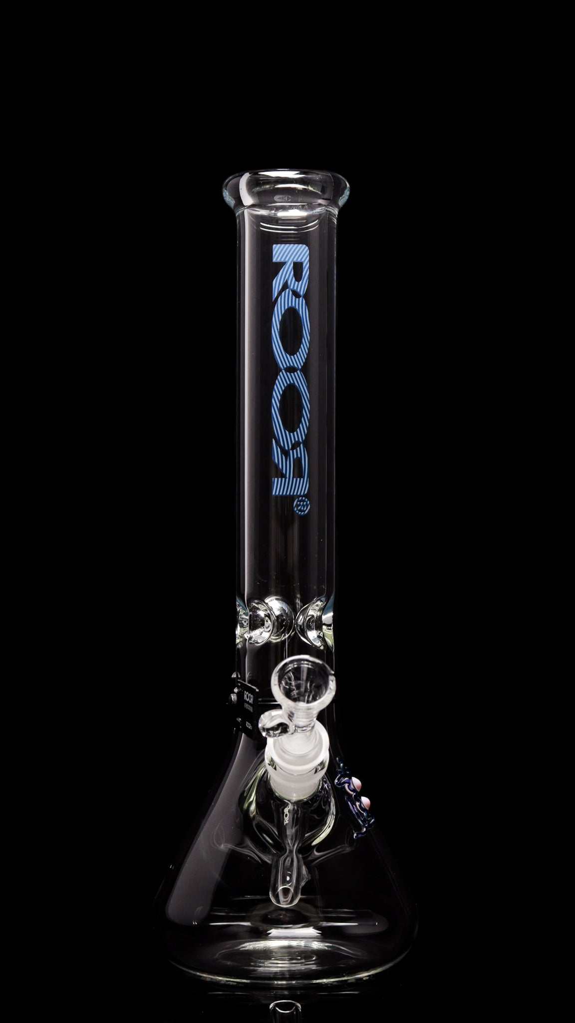ROOR® Classic 14" Beaker 45x5mm Too Blue glass bong with ice pinches and unique signature.
