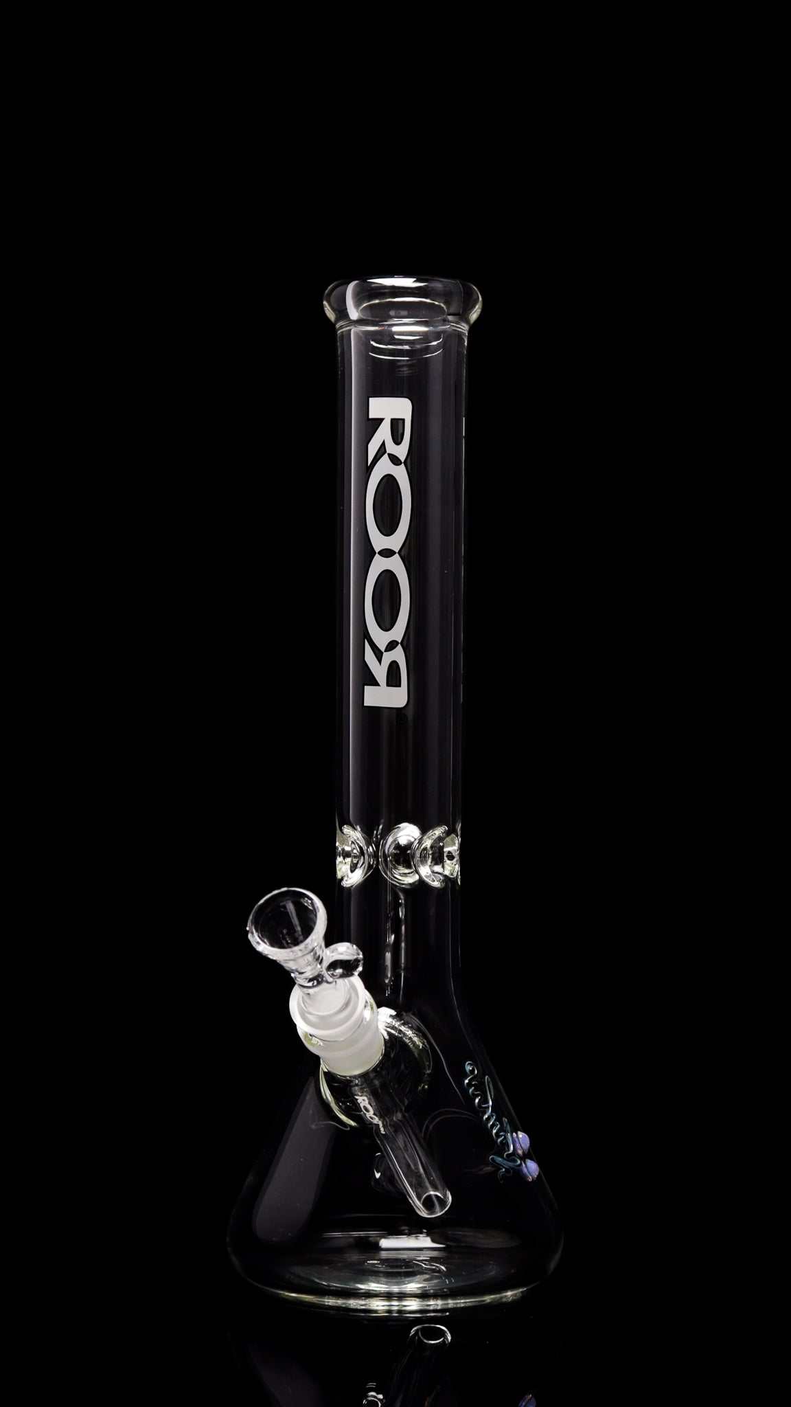 ROOR® Classic 14" Beaker 45x5mm glass with white and black decal, featuring ice pinches and downstem.