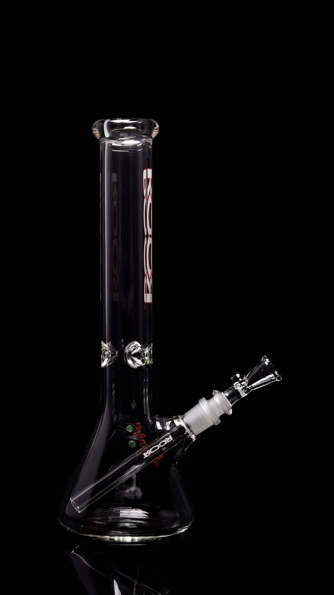 ROOR Classic 14 inch clear glass beaker bong with white red outline and ice pinches