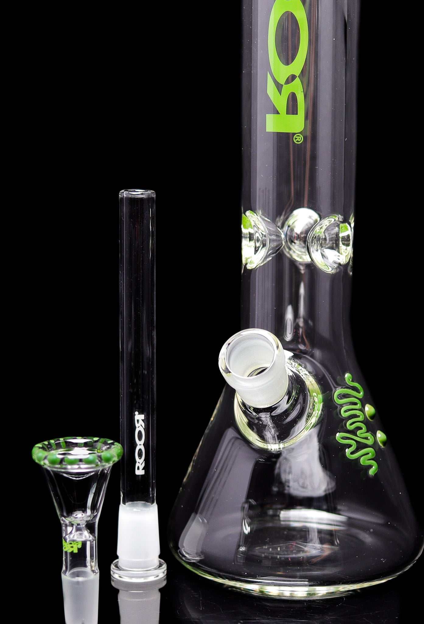 ROOR® Classic 14" Beaker with Green Pearl Dot and Ice Pinches.