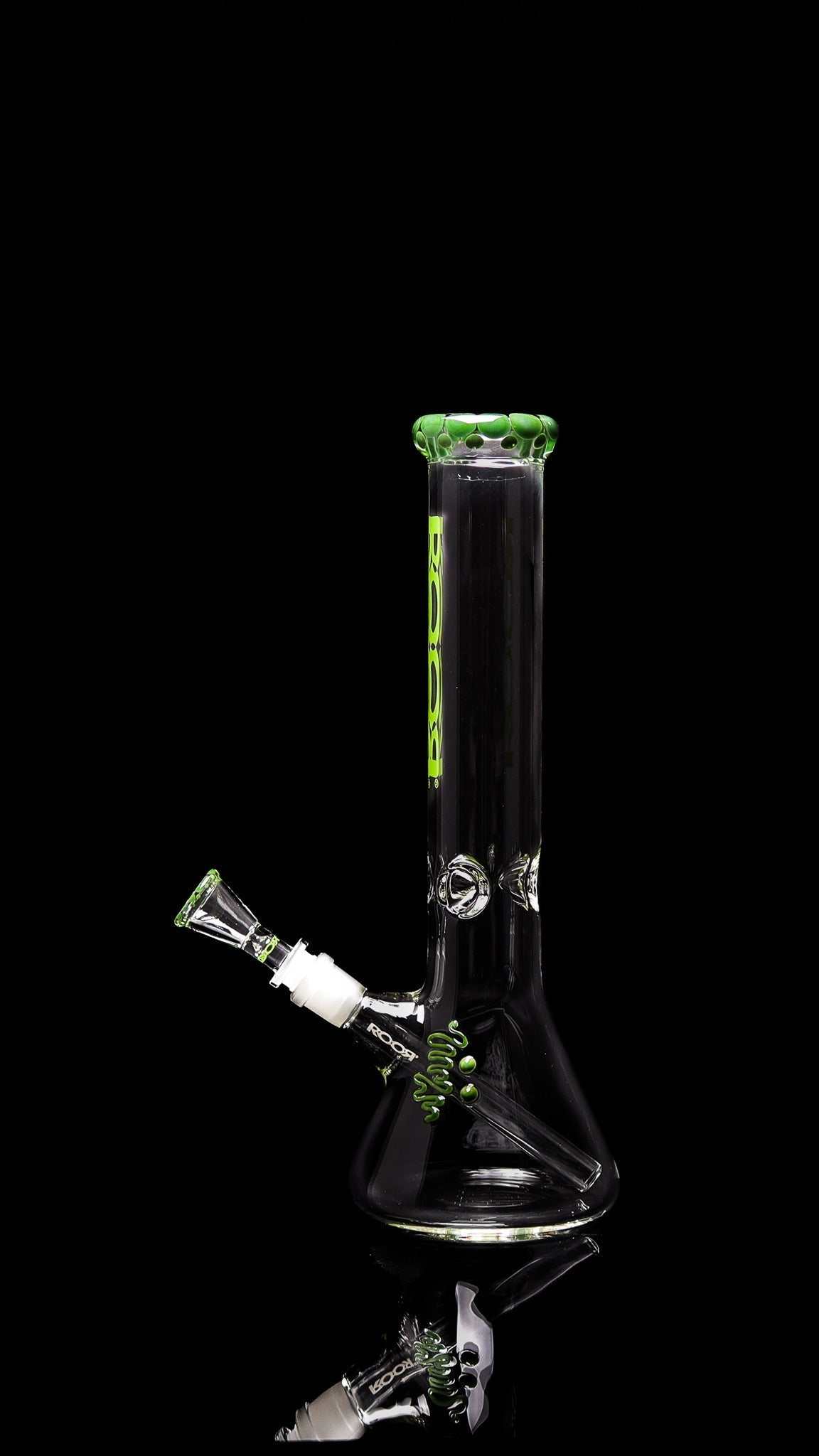 ROOR® Classic 14" Beaker 50x5mm with Green Pearl Dot, German Schott glass, green decal.