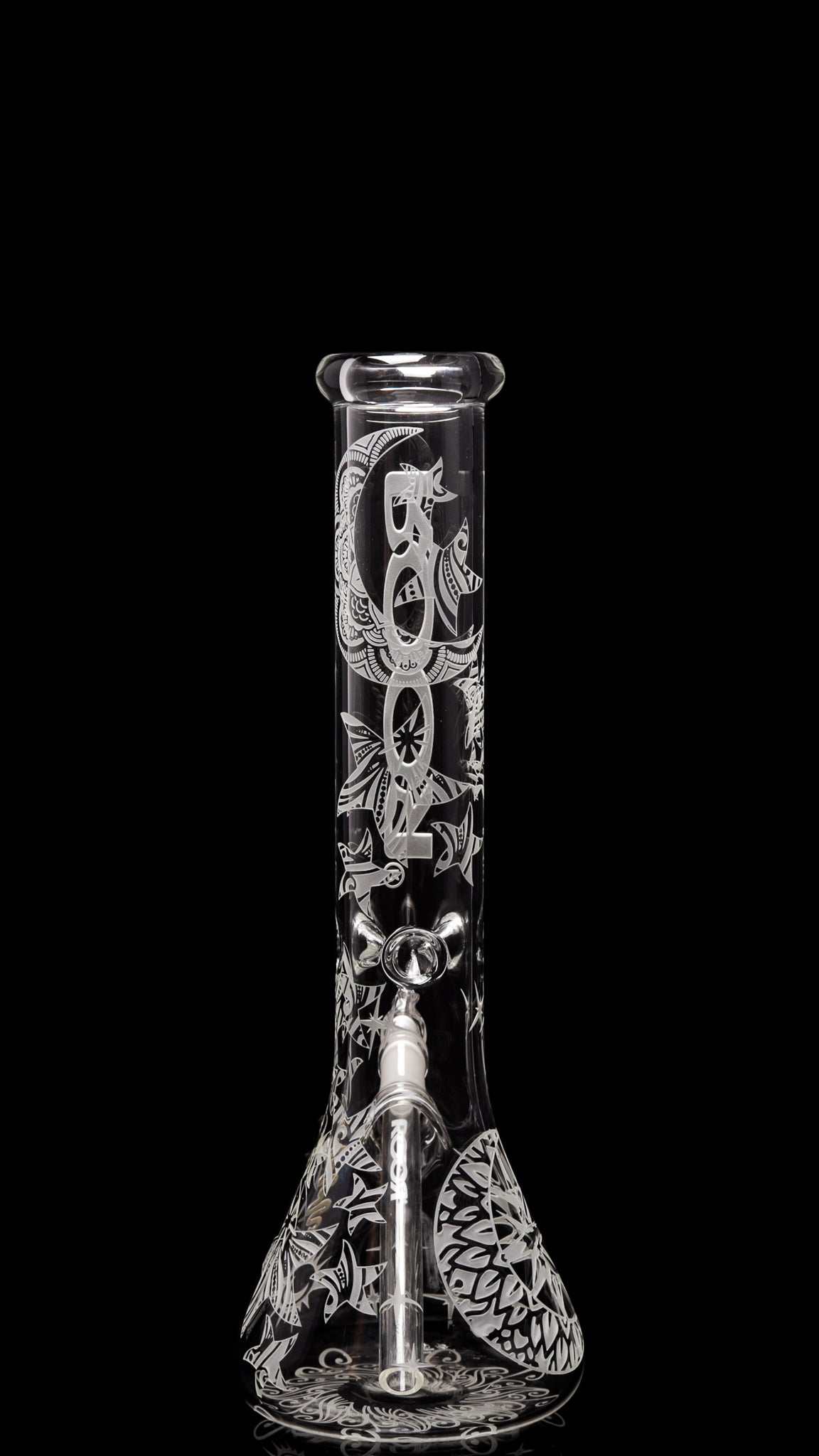 ROOR® Sandblasted 14" Beaker 50mm glass water pipe with Dreamer design on black background