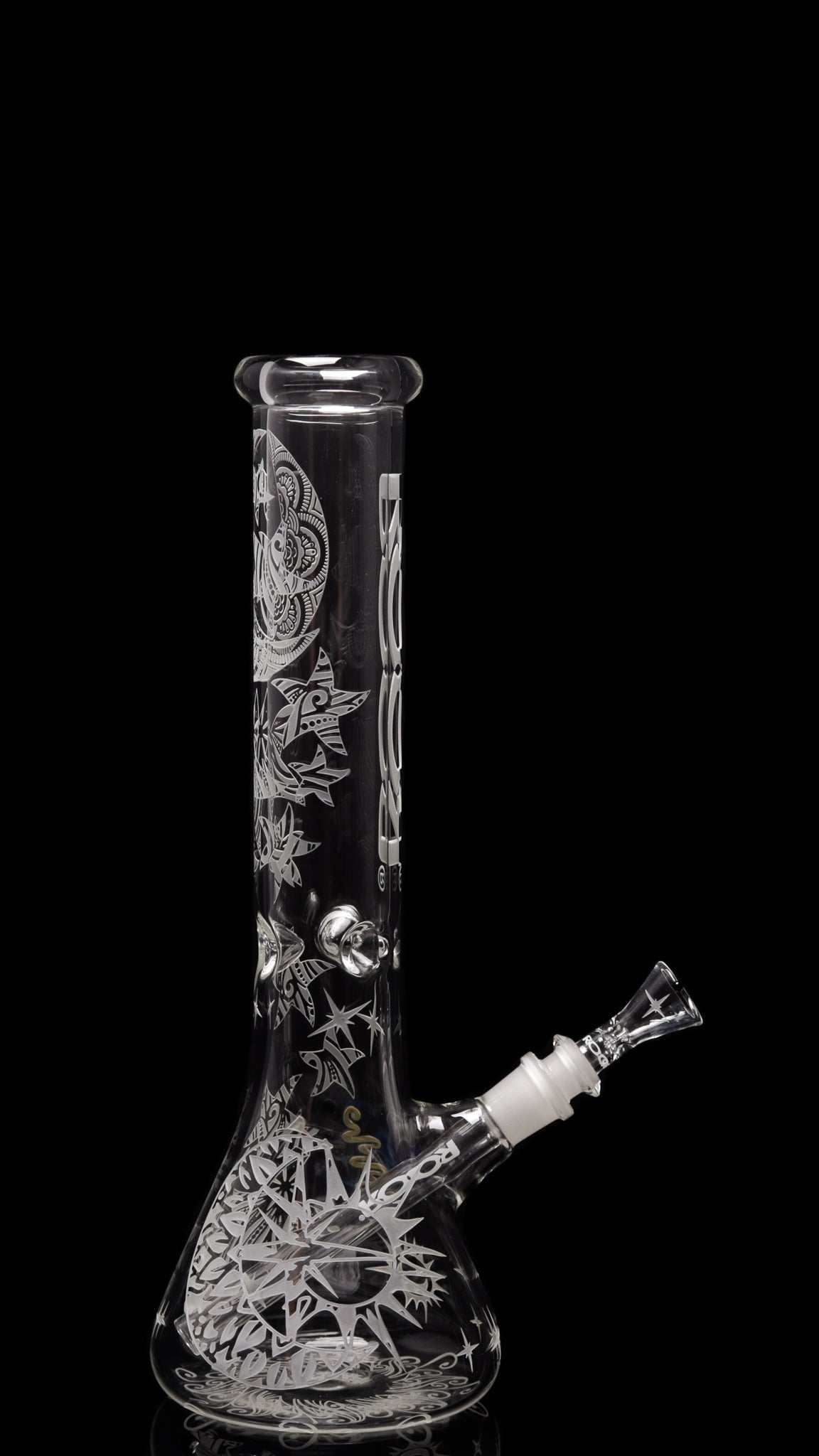 ROOR® Sandblasted 14" Beaker bong with intricate dreamer design on 50mm German Schott glass