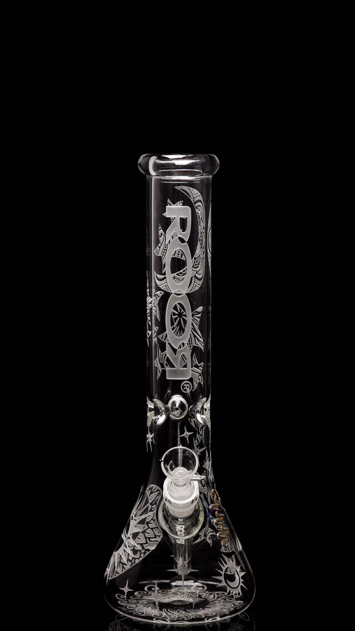 ROOR® Sandblasted 14" Beaker bong 50mm German glass with Dreamer design on black background