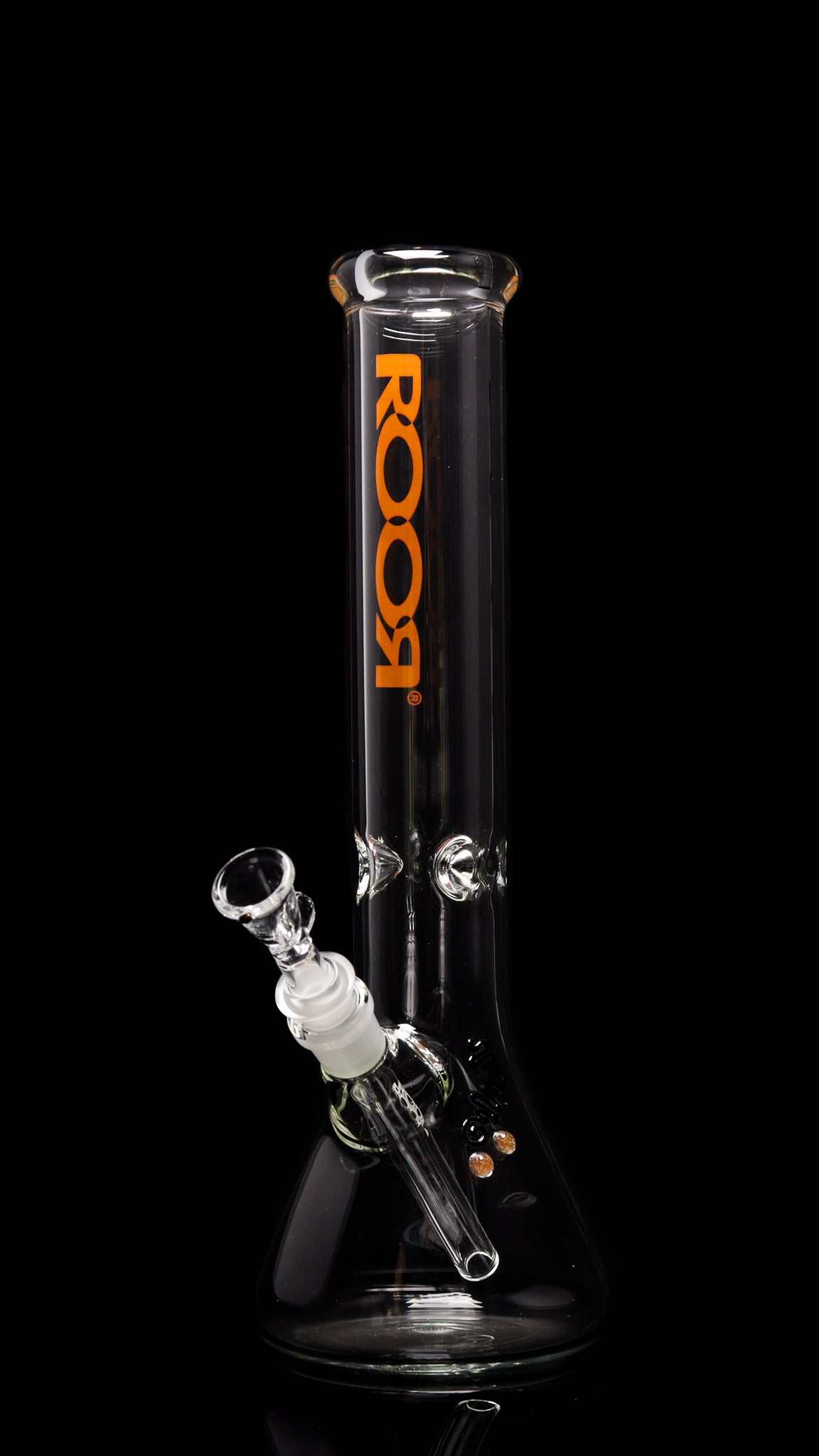 ROOR Classic 14" beaker bong with orange logo on clear glass base