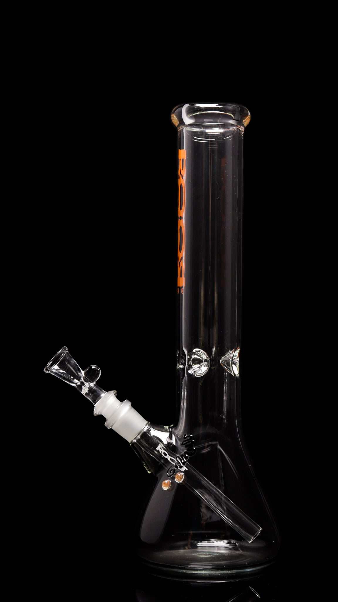 ROOR Classic 14" beaker bong with 50x5mm German Schott glass and orange decal on black background
