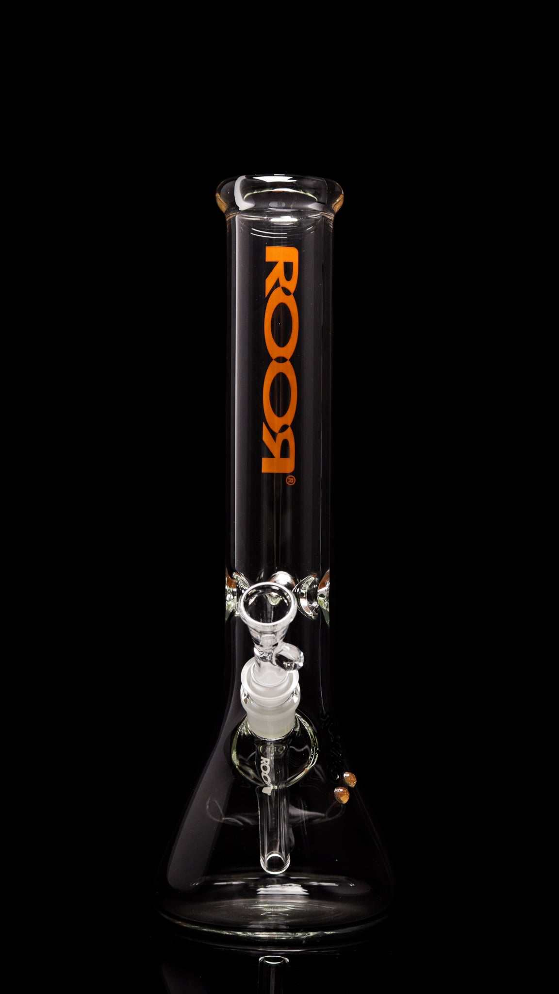 ROOR Classic 14-inch 50x5mm orange decal glass beaker bong on black background