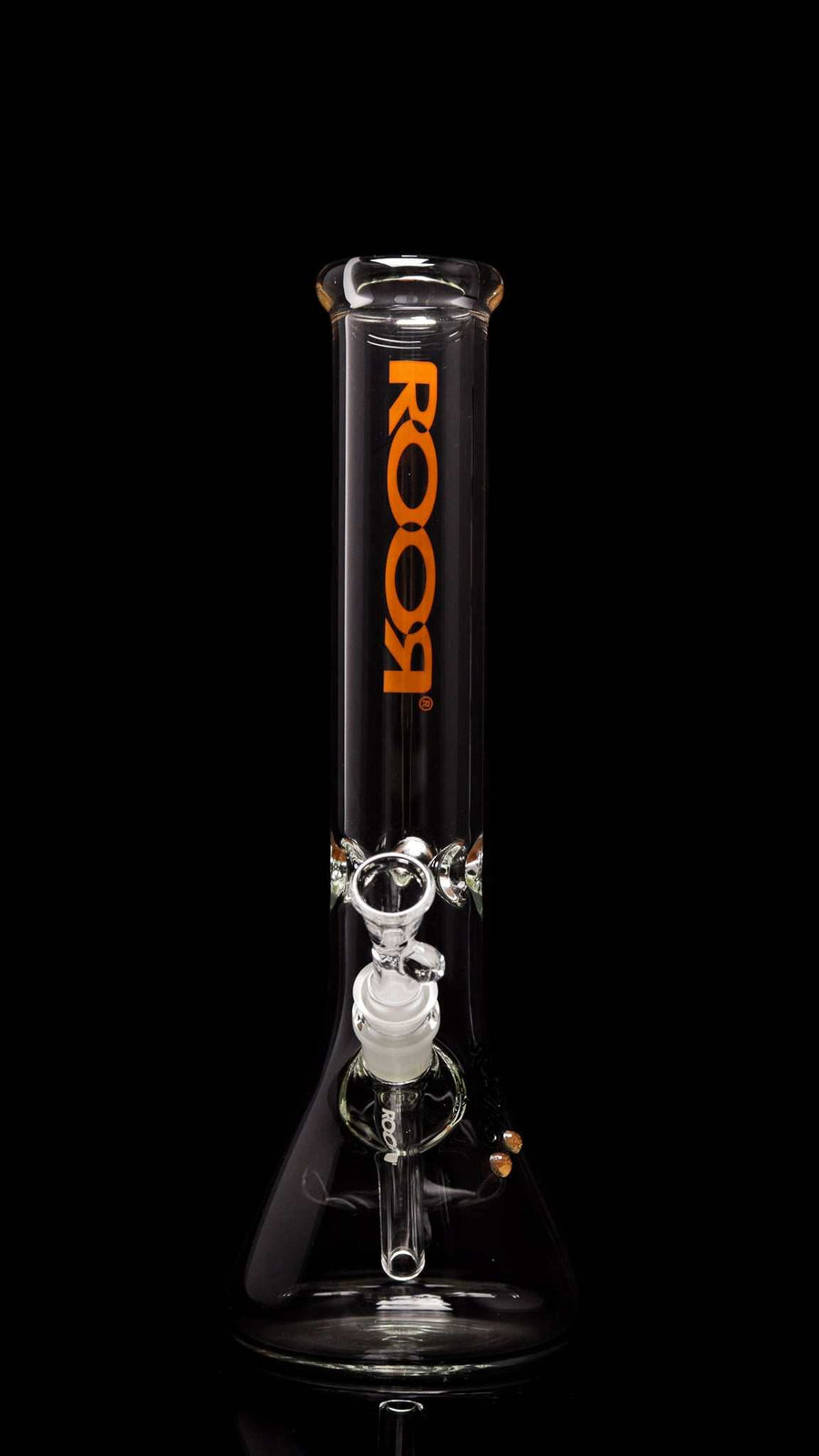 ROOR Classic 14-inch 50x5mm orange decal glass beaker bong on black background