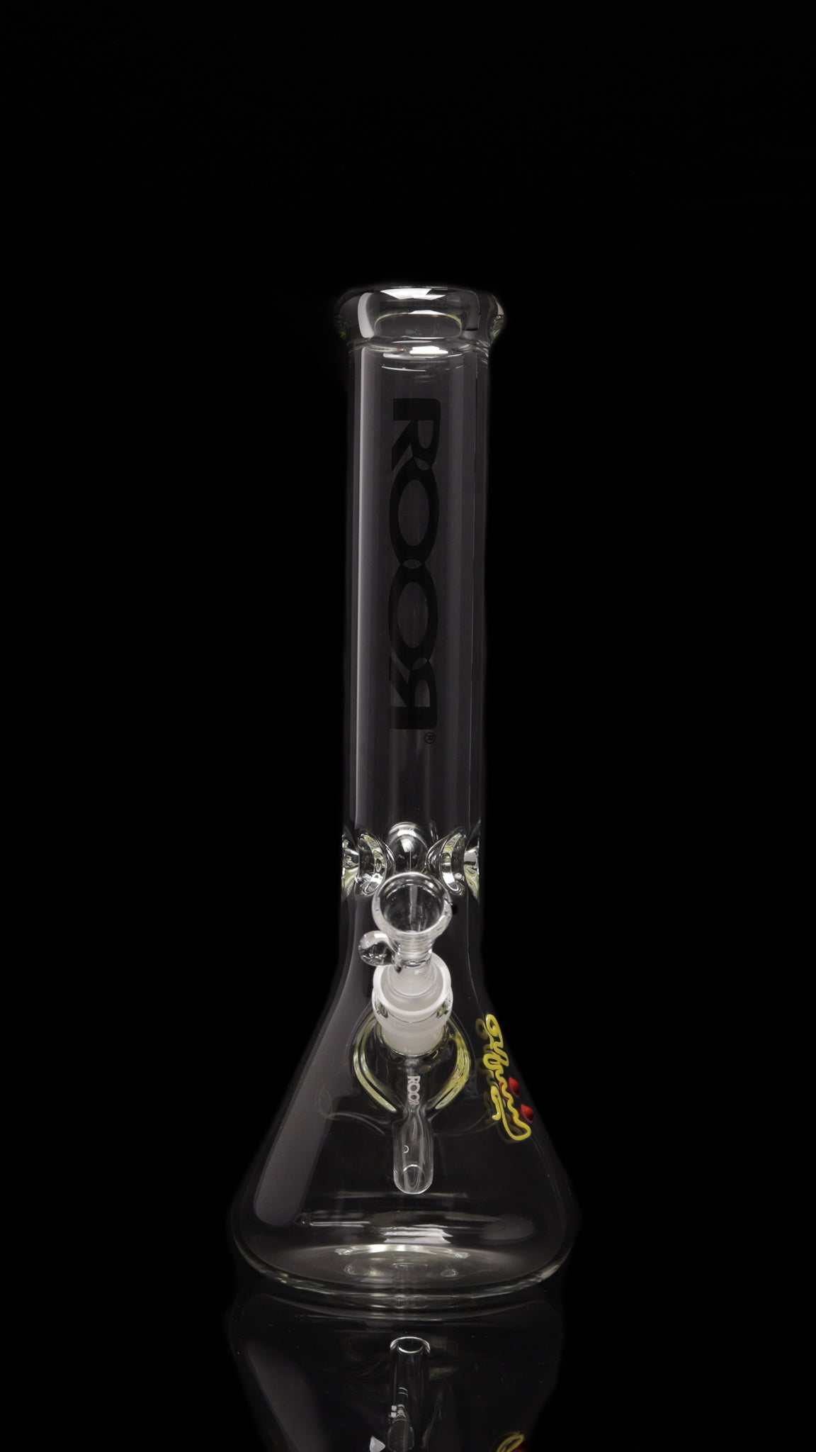 ROOR® Classic 14" Beaker 50x5mm Black glass water pipe with beaker base and black decal on black background