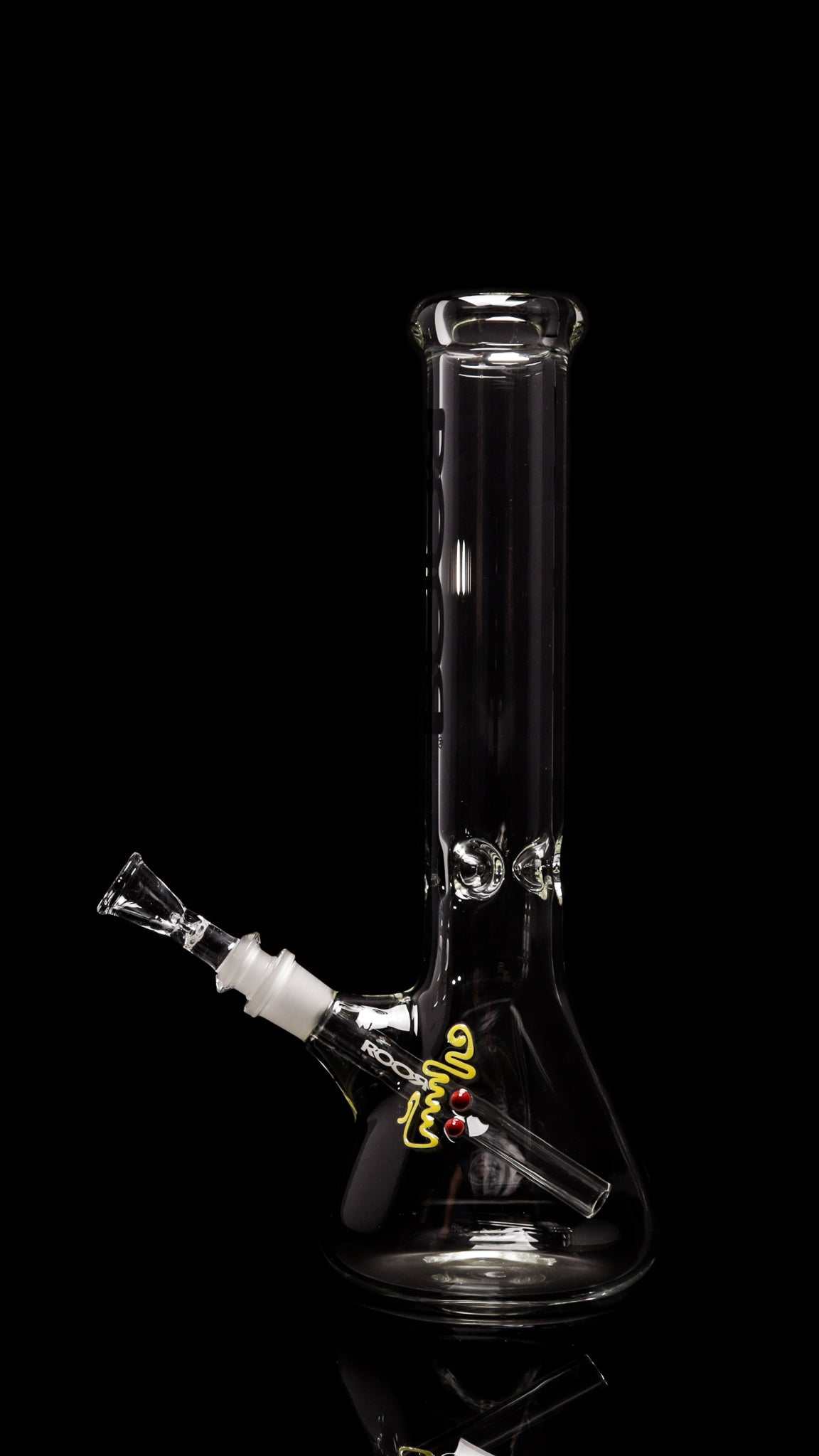 ROOR Classic 14 inch 50x5mm black beaker glass water pipe with ice pinches and funnel bowl on black background