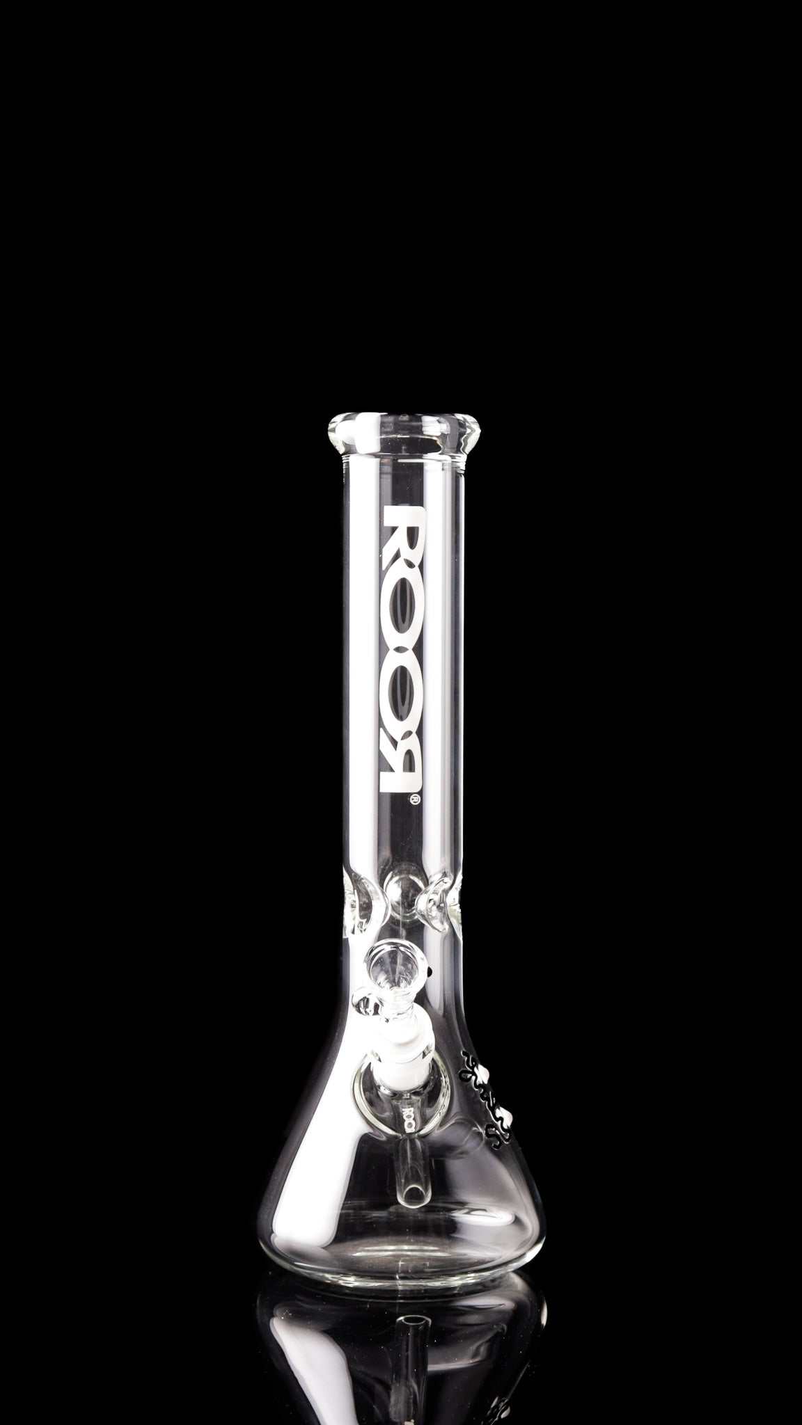 ROOR Classic 14 inch white decal beaker glass bong with 50x5mm German Schott glass and ice pinches