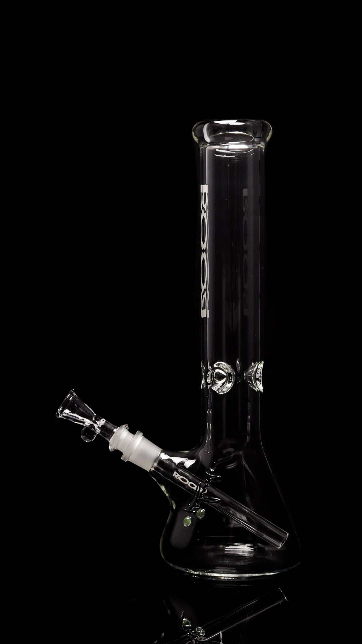 ROOR® Classic 14" Beaker bong 50x5mm German Schott glass with white black outline decal on black background