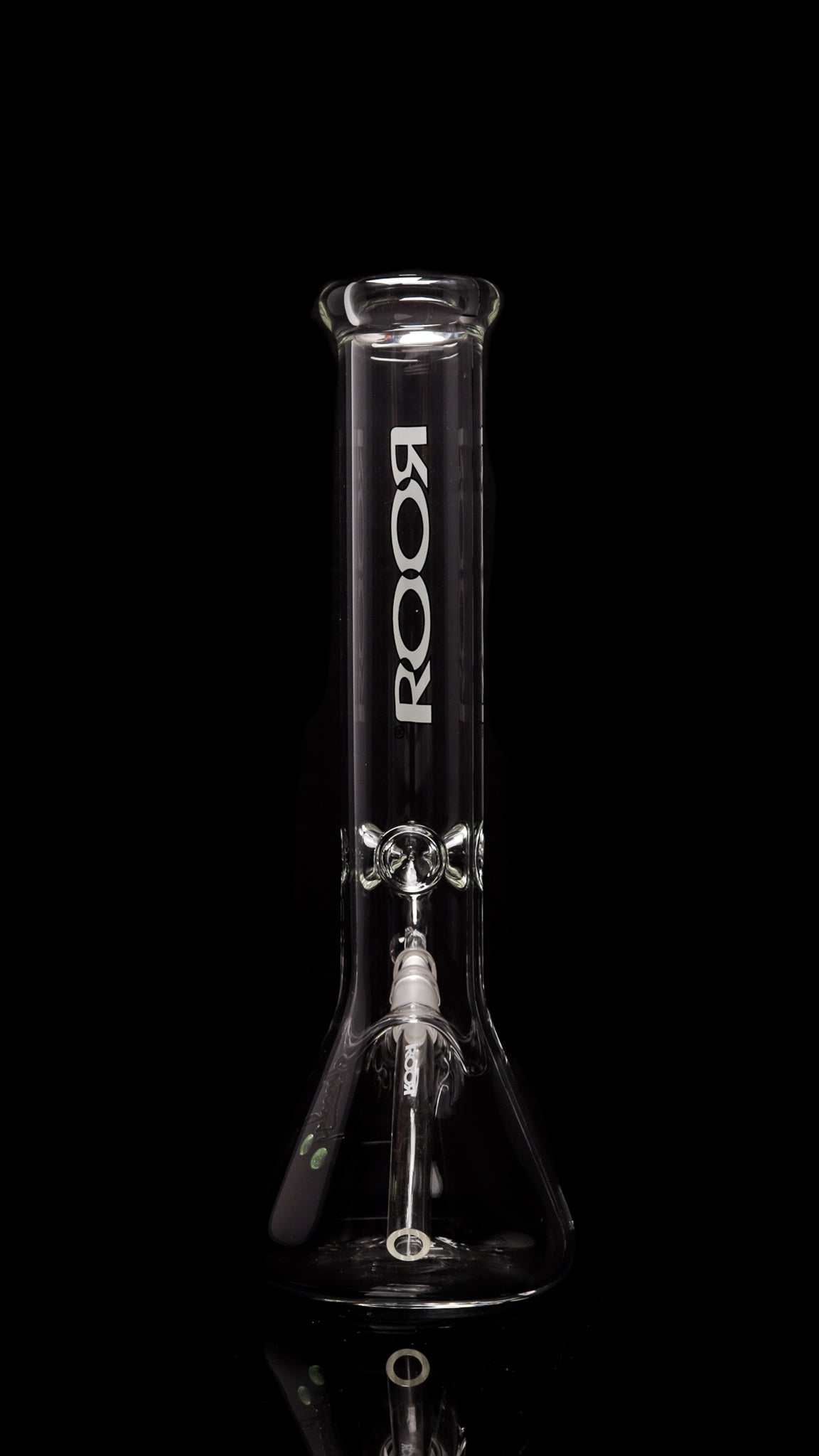 ROOR® Classic 14" Beaker 50x5mm glass bong with white black outline logo on black background