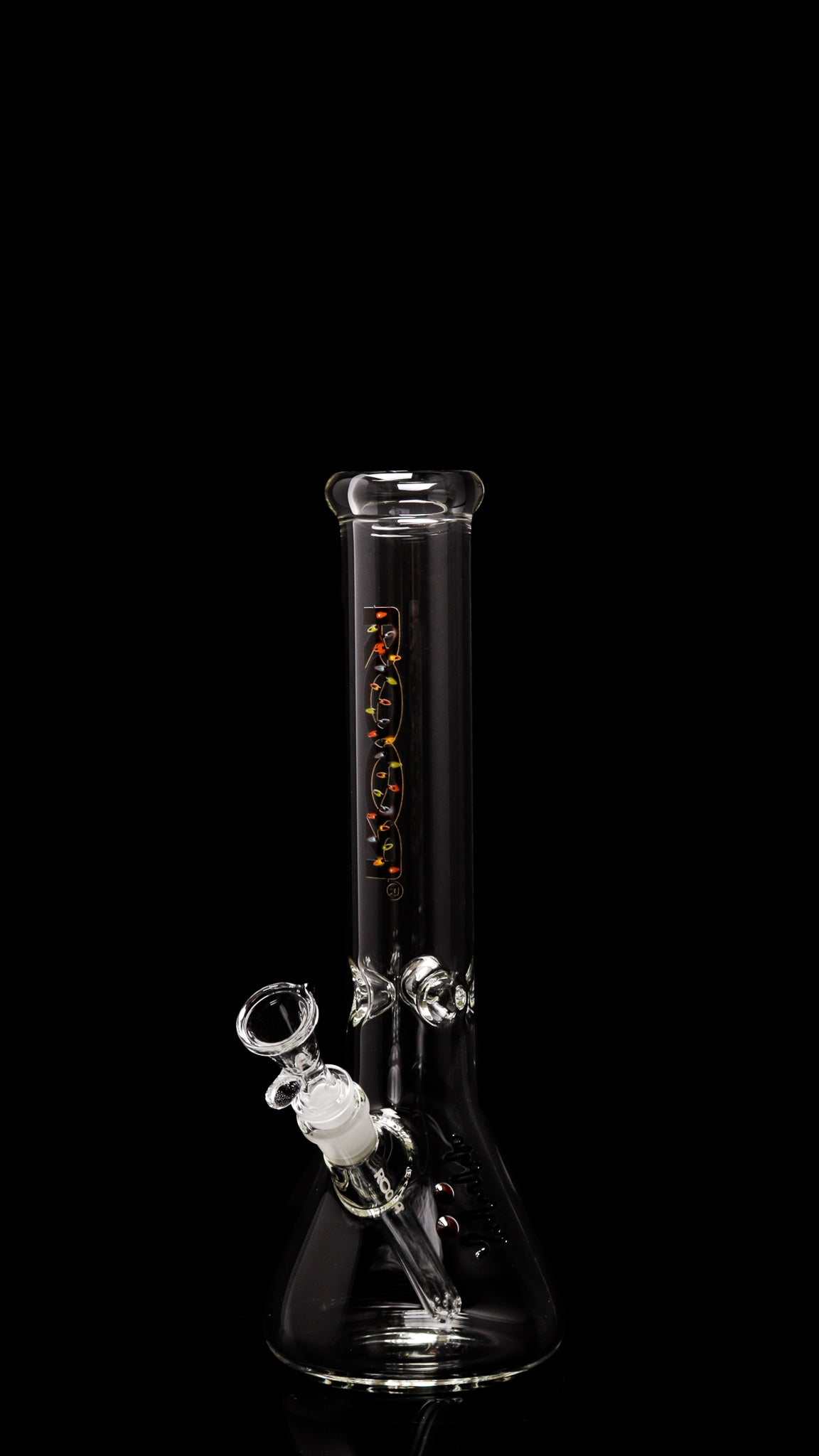 ROOR Classic 14" Beaker 50x5mm glass water pipe with X-Mas lights decal and downstem on black background